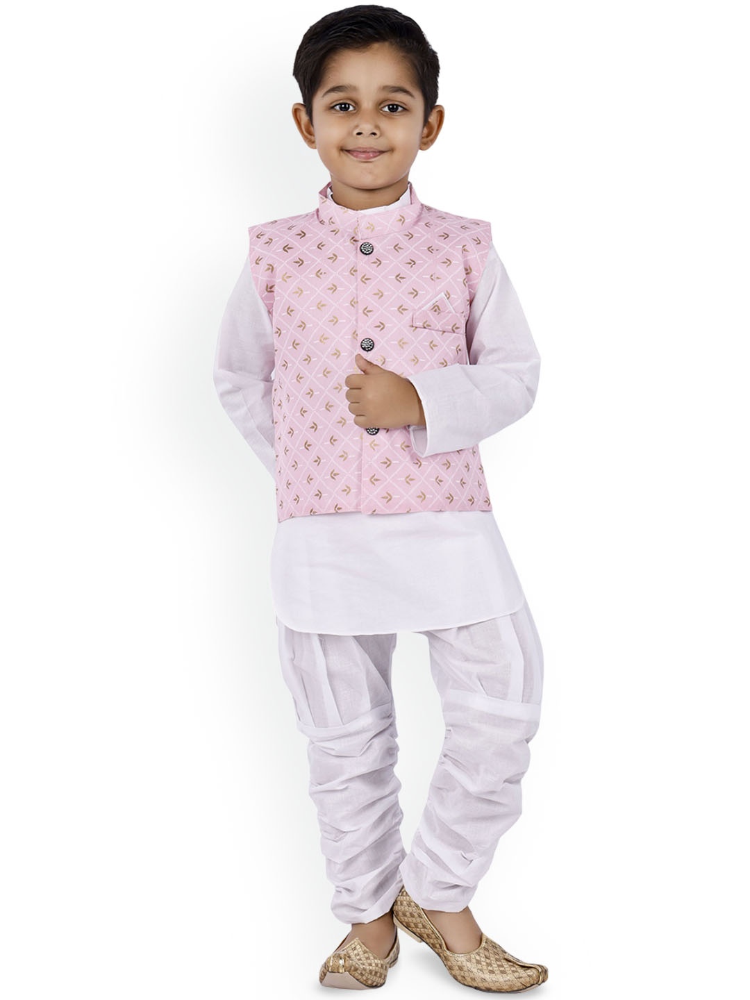 

BAESD Boys Mandarin Collar Regular Straight Kurta With Pyjamas & Jacket, White