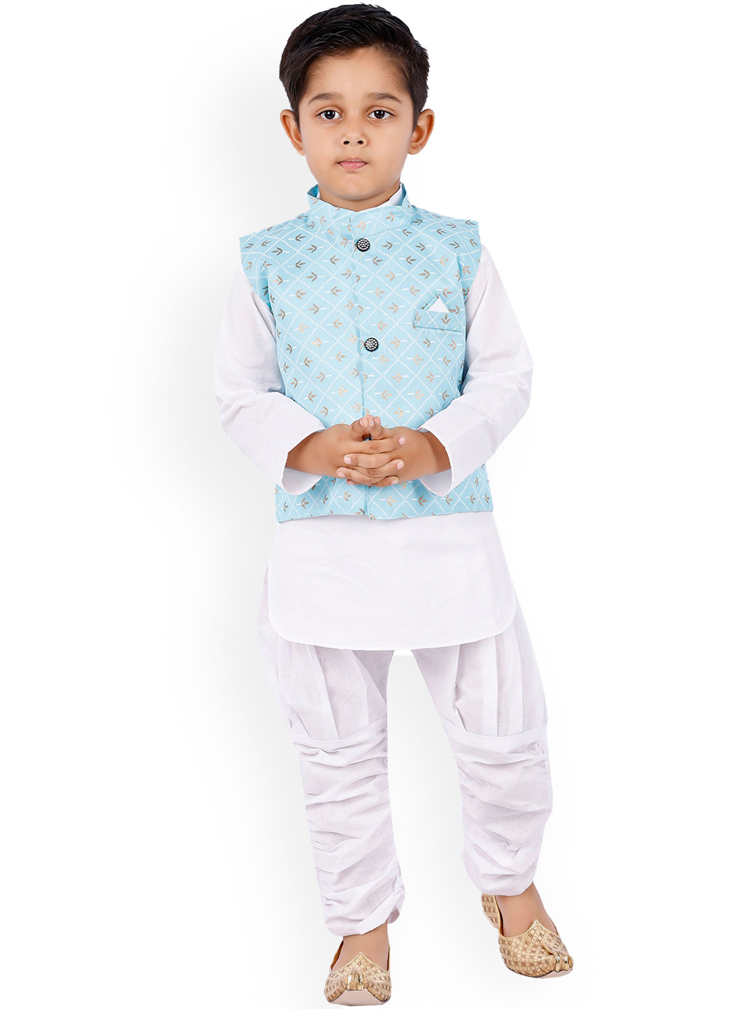 

BAESD Boys Mandarin Collar Regular Straight Kurta With Pyjamas, White