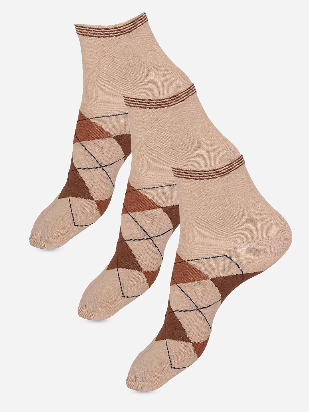 

Bodycare Pack Of 3 Printed Cotton Ankle-Length Socks, Beige
