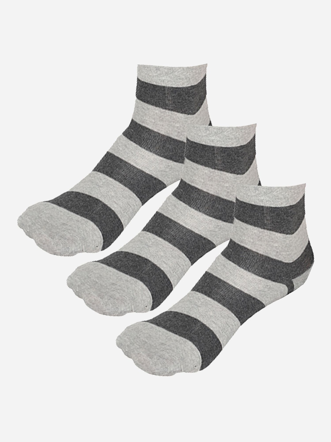 

Bodycare Men Pack Of 3 Striped Ankle-Length Socks, Grey