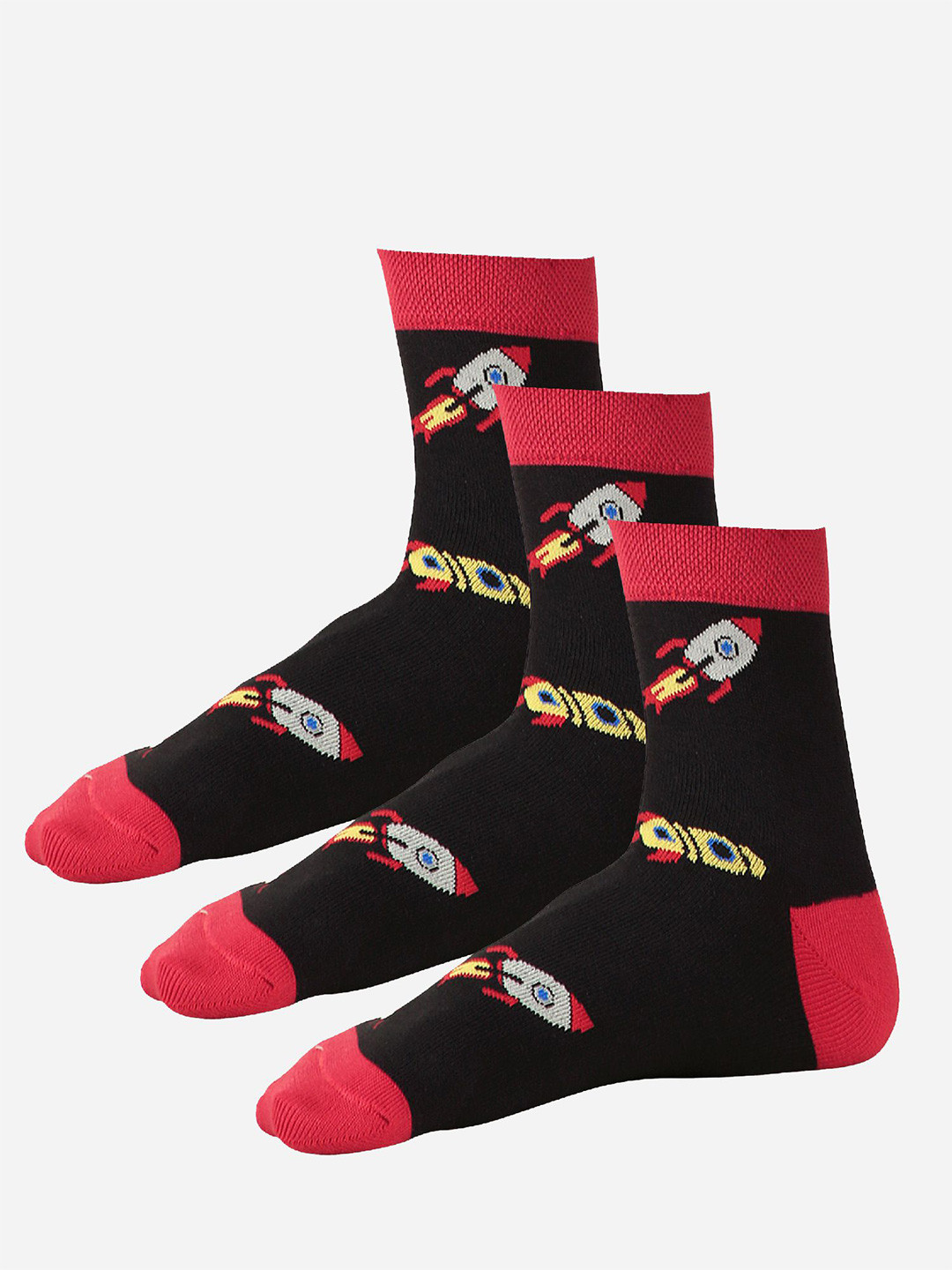 

Bodycare Pack Of 3 Printed Cotton Ankle-Length Socks, Black