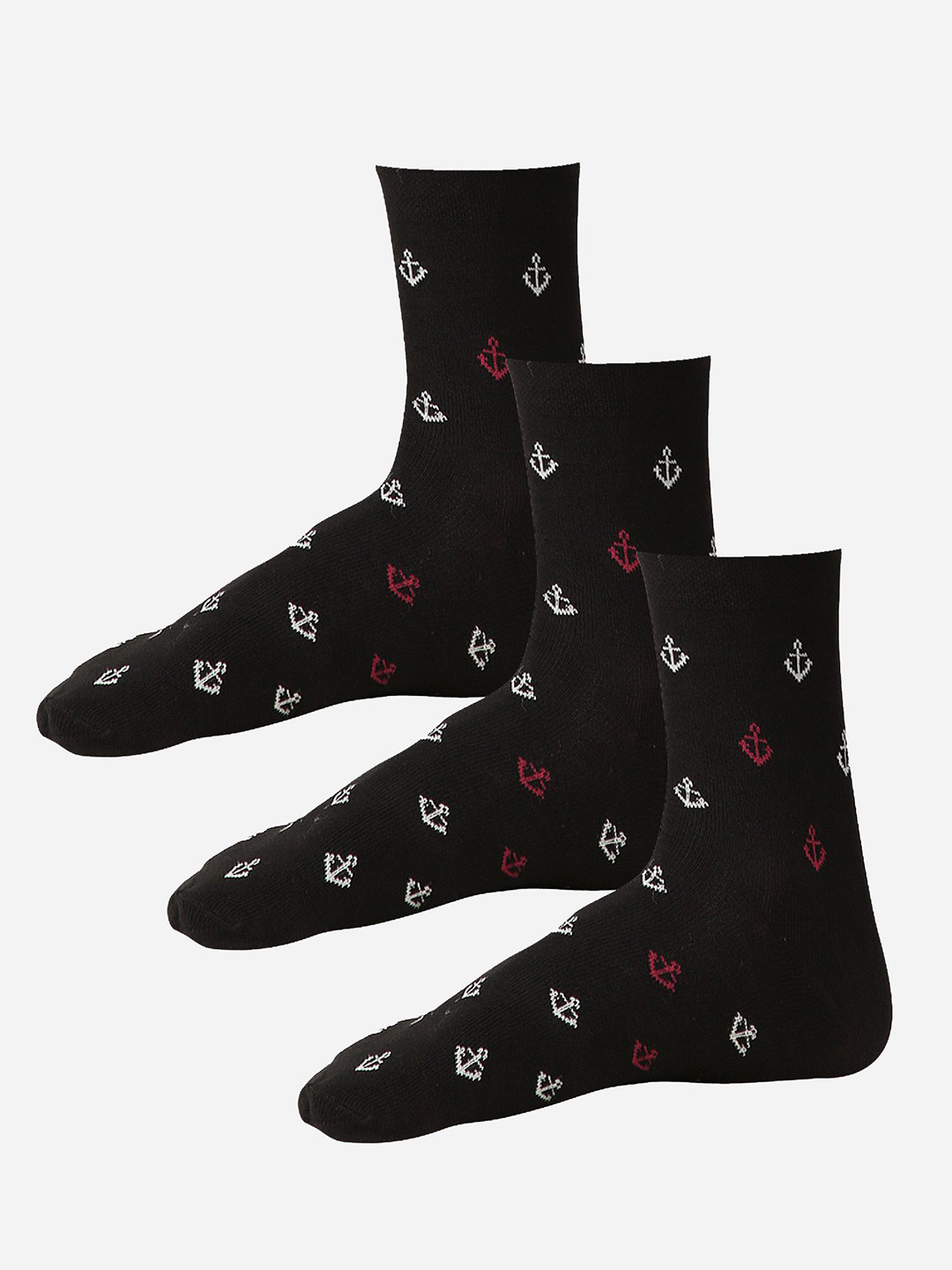 

Bodycare Pack Of 3 Printed Mid Calf-Length Socks, Black