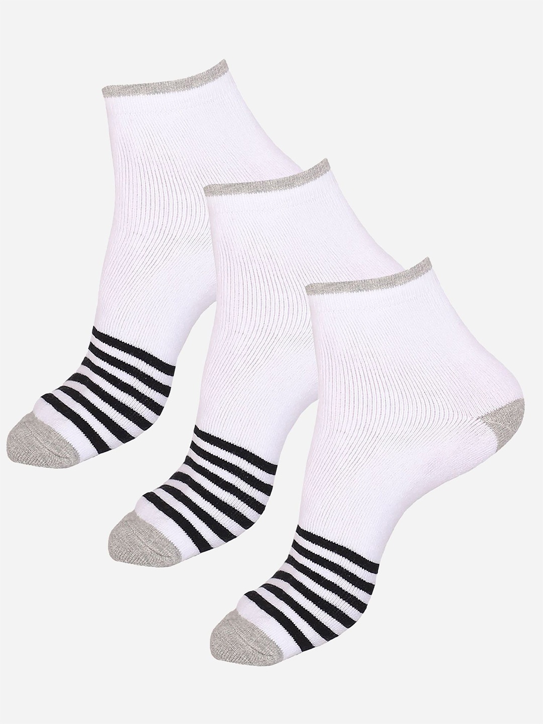 

Bodycare Men Pack Of 3 Striped Ankle-Length Socks, White