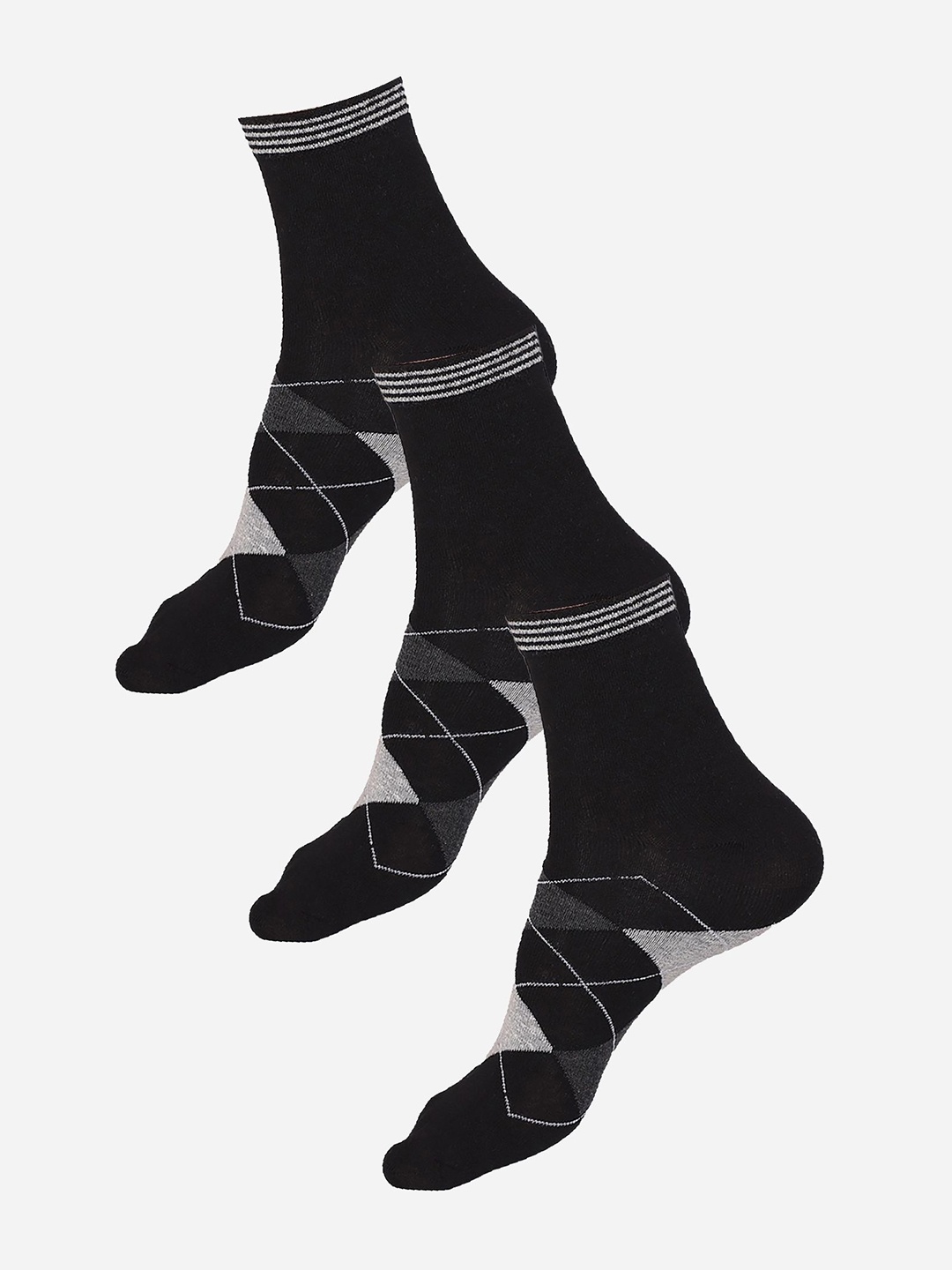 

Bodycare Pack Of 3 Colorblocked Cotton Ankle-Length Socks, Black