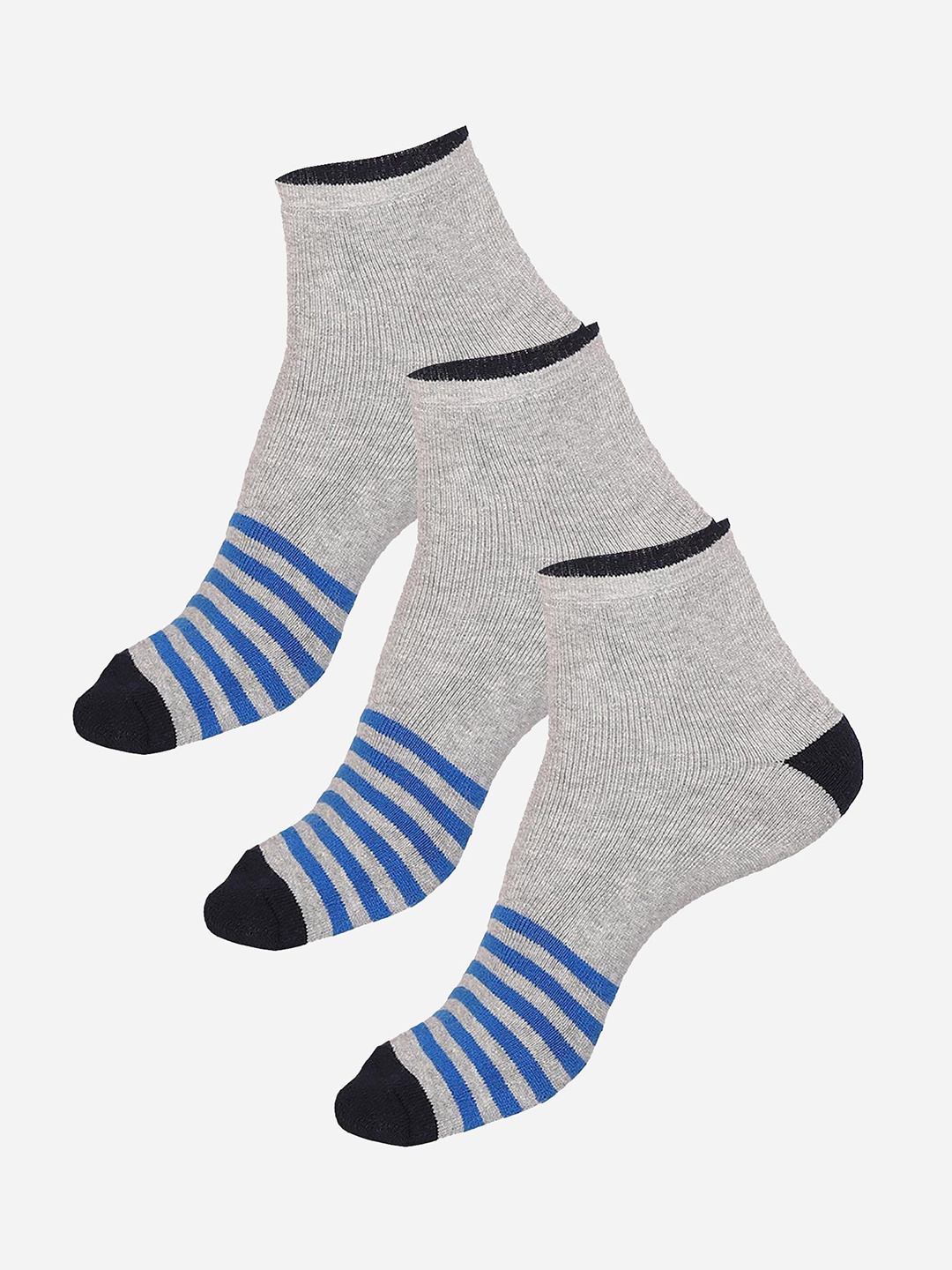 

Bodycare Men Pack Of 3 Striped Ankle-Length Socks, Grey melange