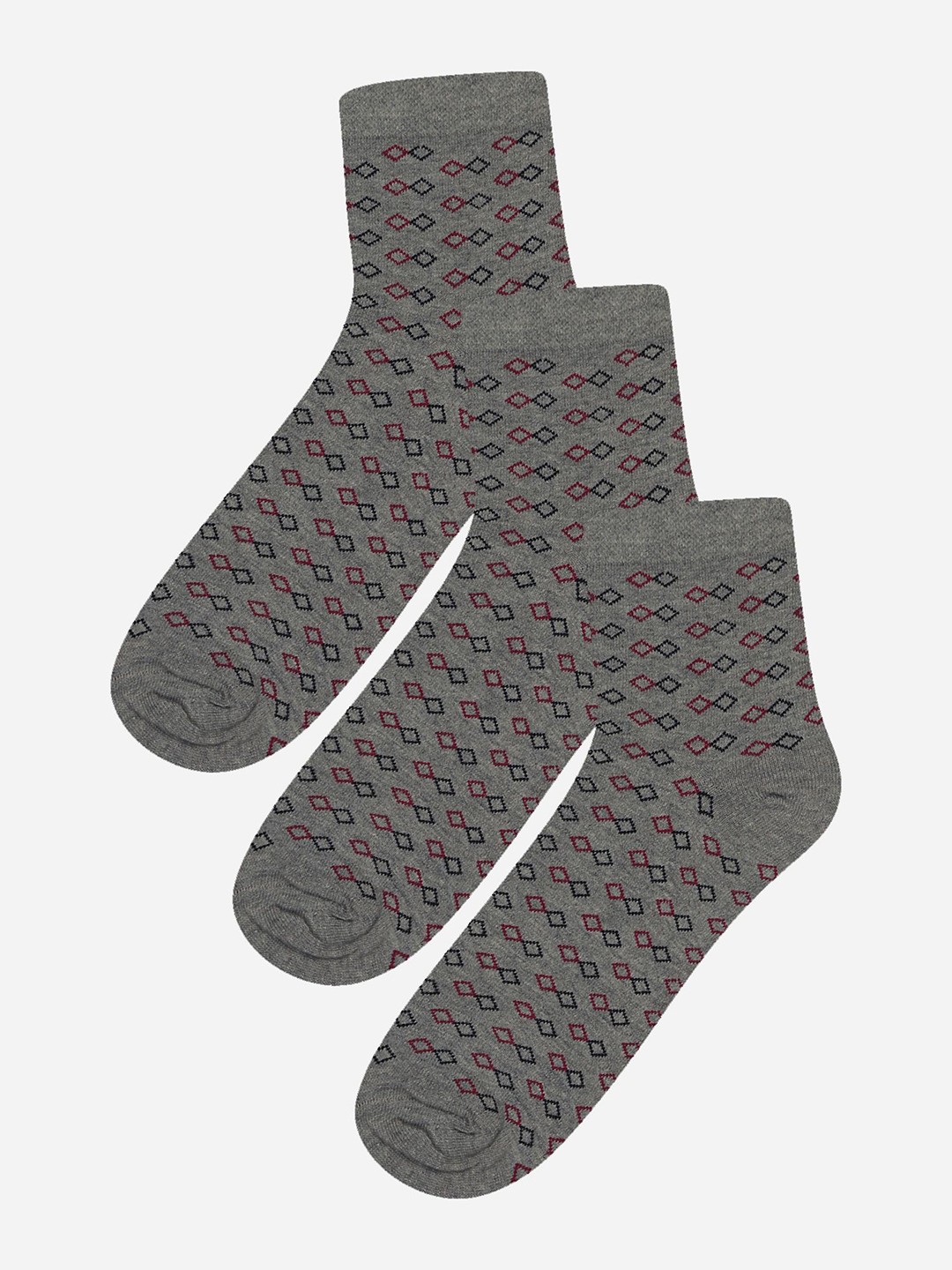 

Bodycare Pack Of 3 Printed Ankle-Length Socks, Grey melange