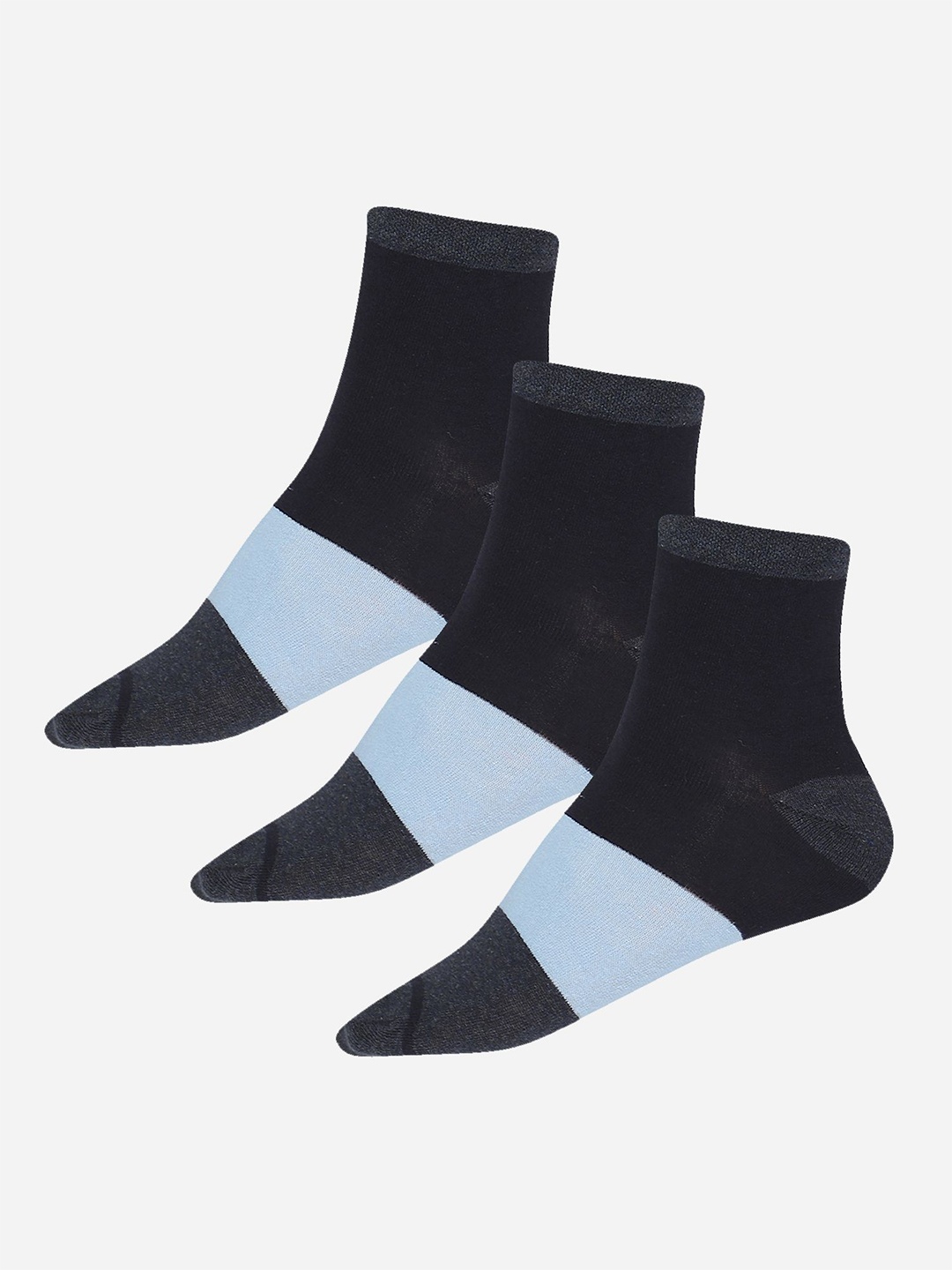 

Bodycare Pack Of 3 Colorblocked Cotton Ankle-Length Socks, Navy blue