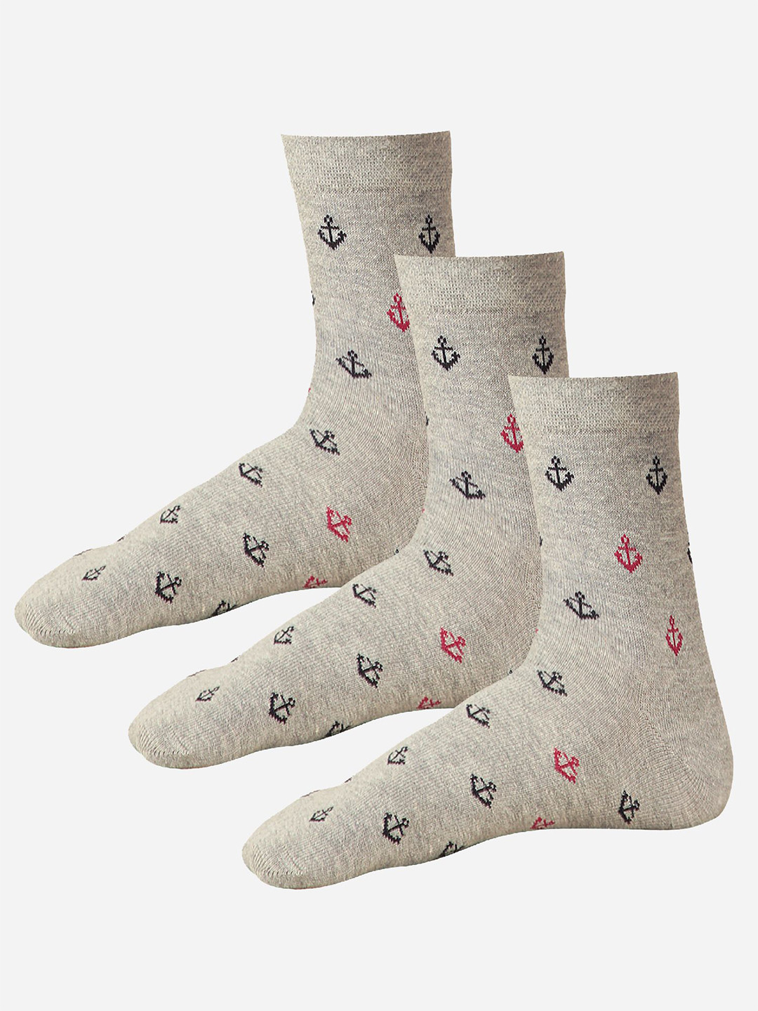 

Bodycare Pack Of 3 Printed Mid Calf-Length Socks, Grey melange