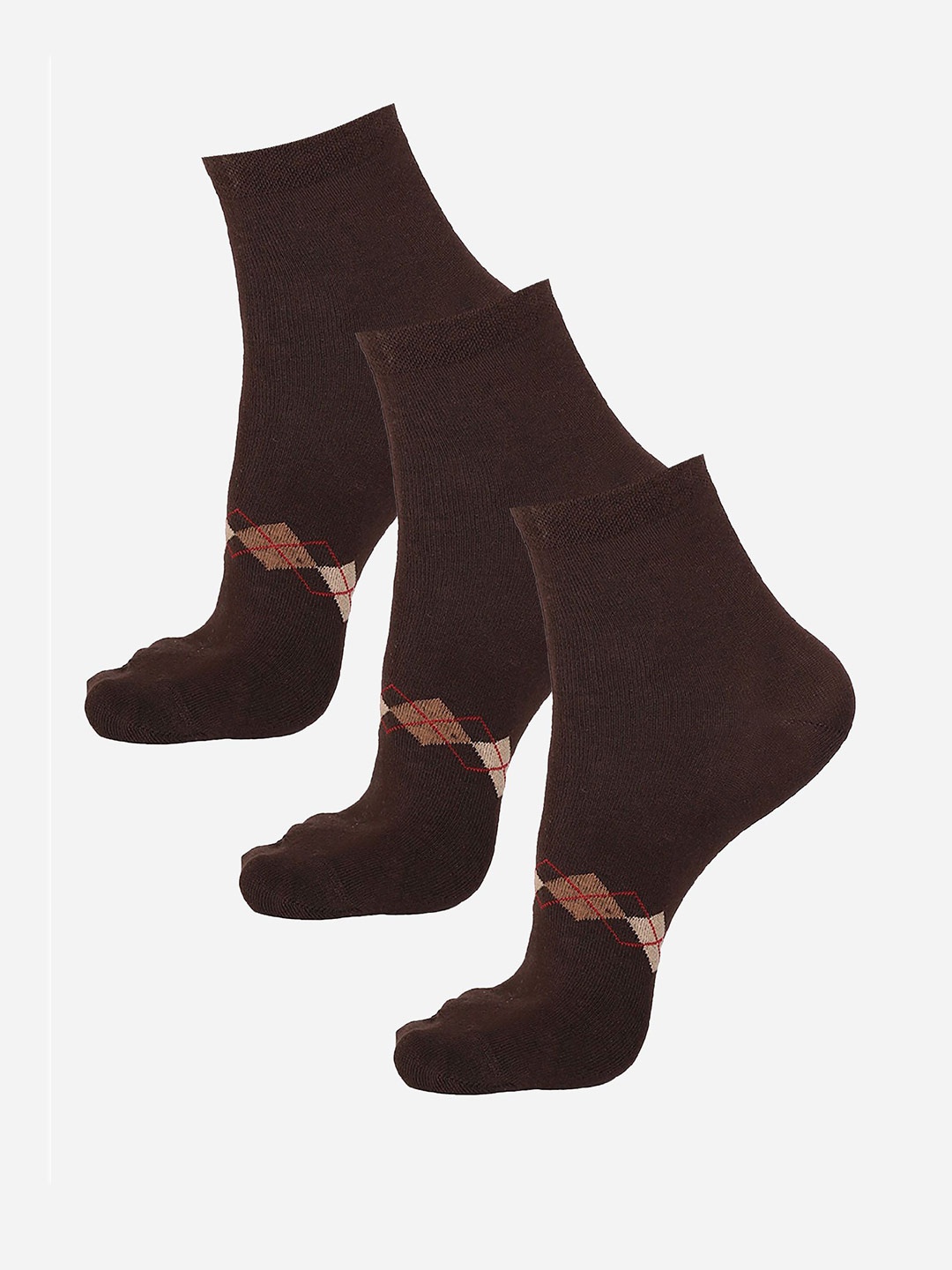 

Bodycare Pack Of 3 Colorblocked Cotton Ankle-Length Socks, Brown