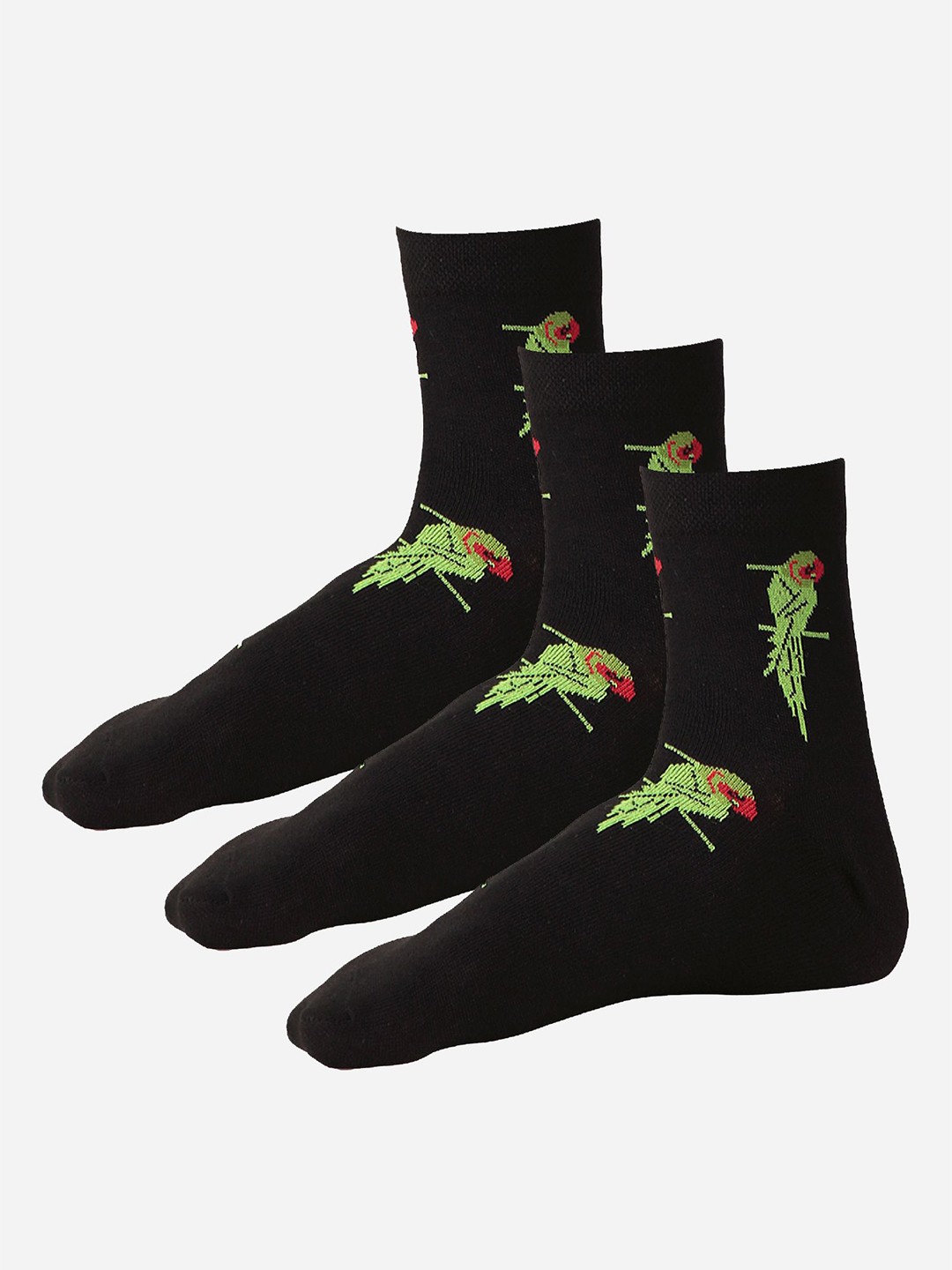 

Bodycare Pack Of 3 Printed Cotton Ankle-Length Socks, Black