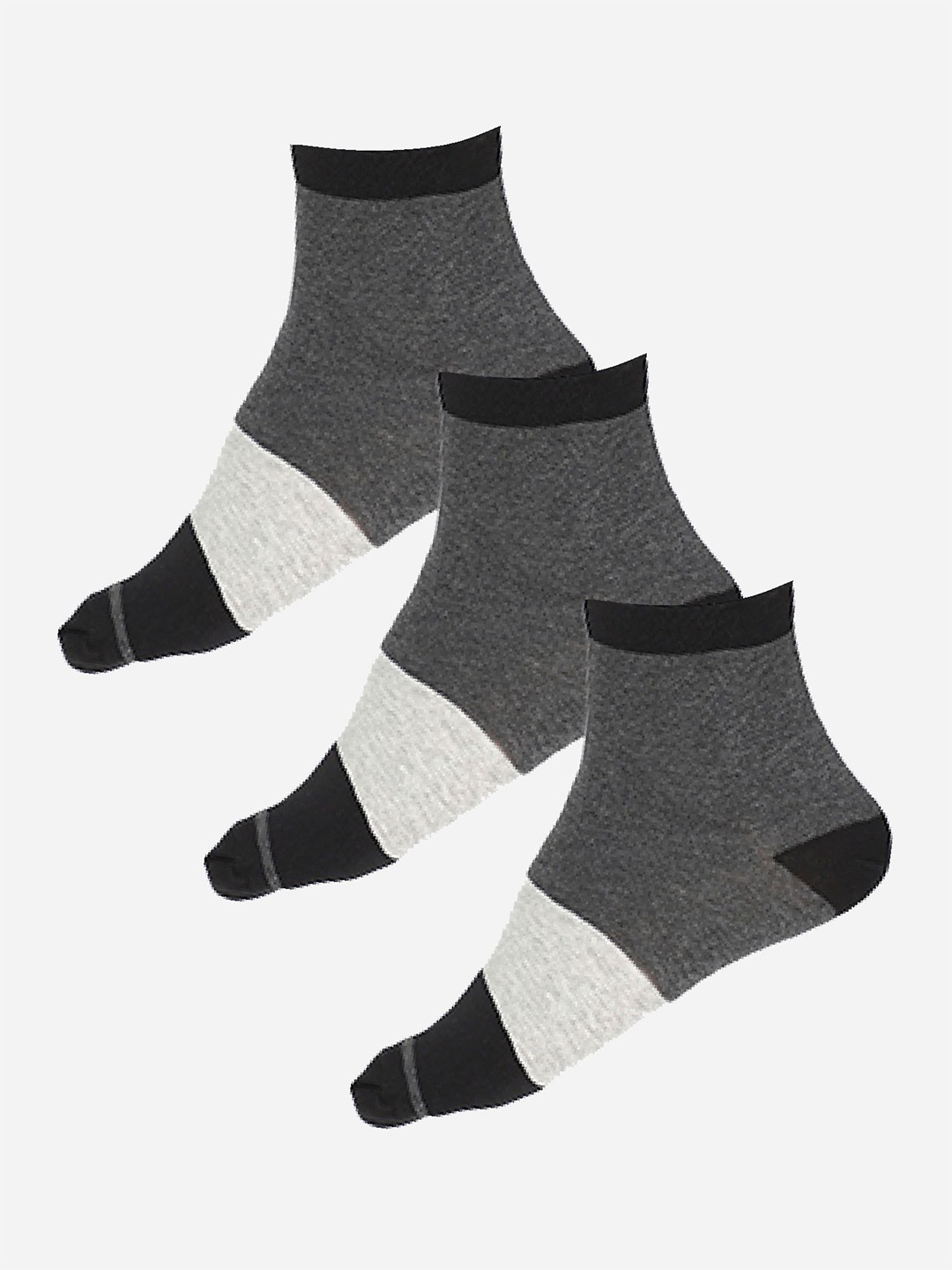 

Bodycare Pack Of 3 Colorblocked Cotton Ankle-Length Socks, Grey