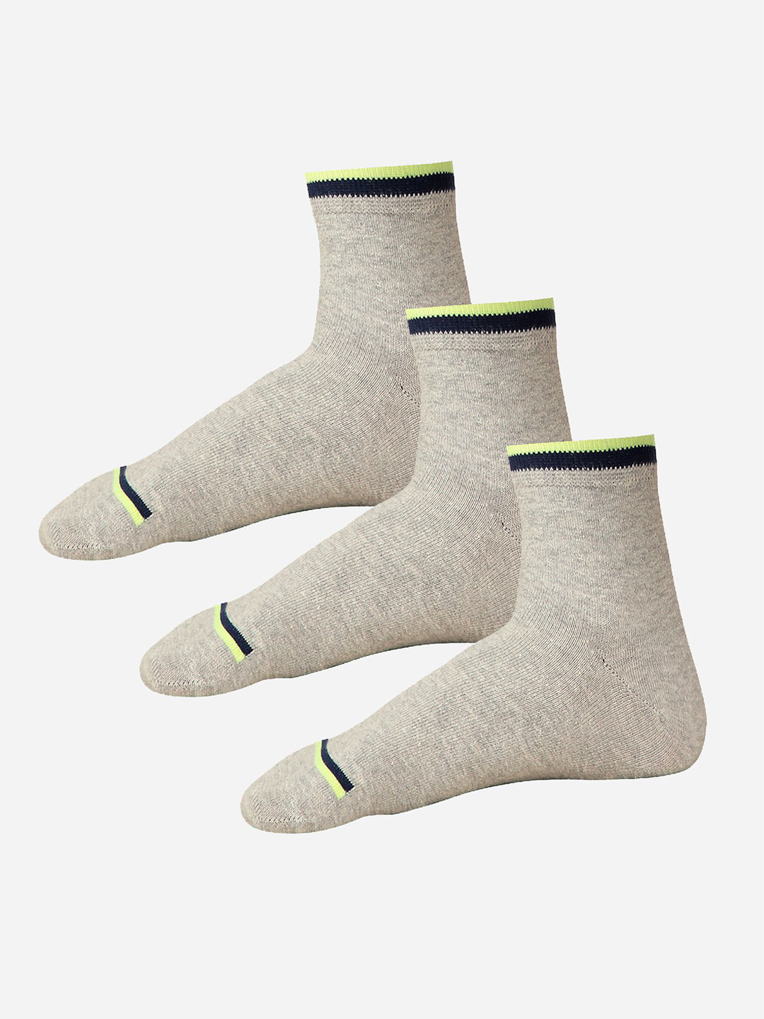 

Bodycare Pack Of 3 Cotton Striped Ankle- Length socks, Grey melange