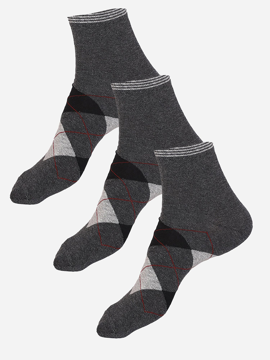 

Bodycare Pack Of 3 Colorblocked Cotton Ankle-Length Socks, Grey
