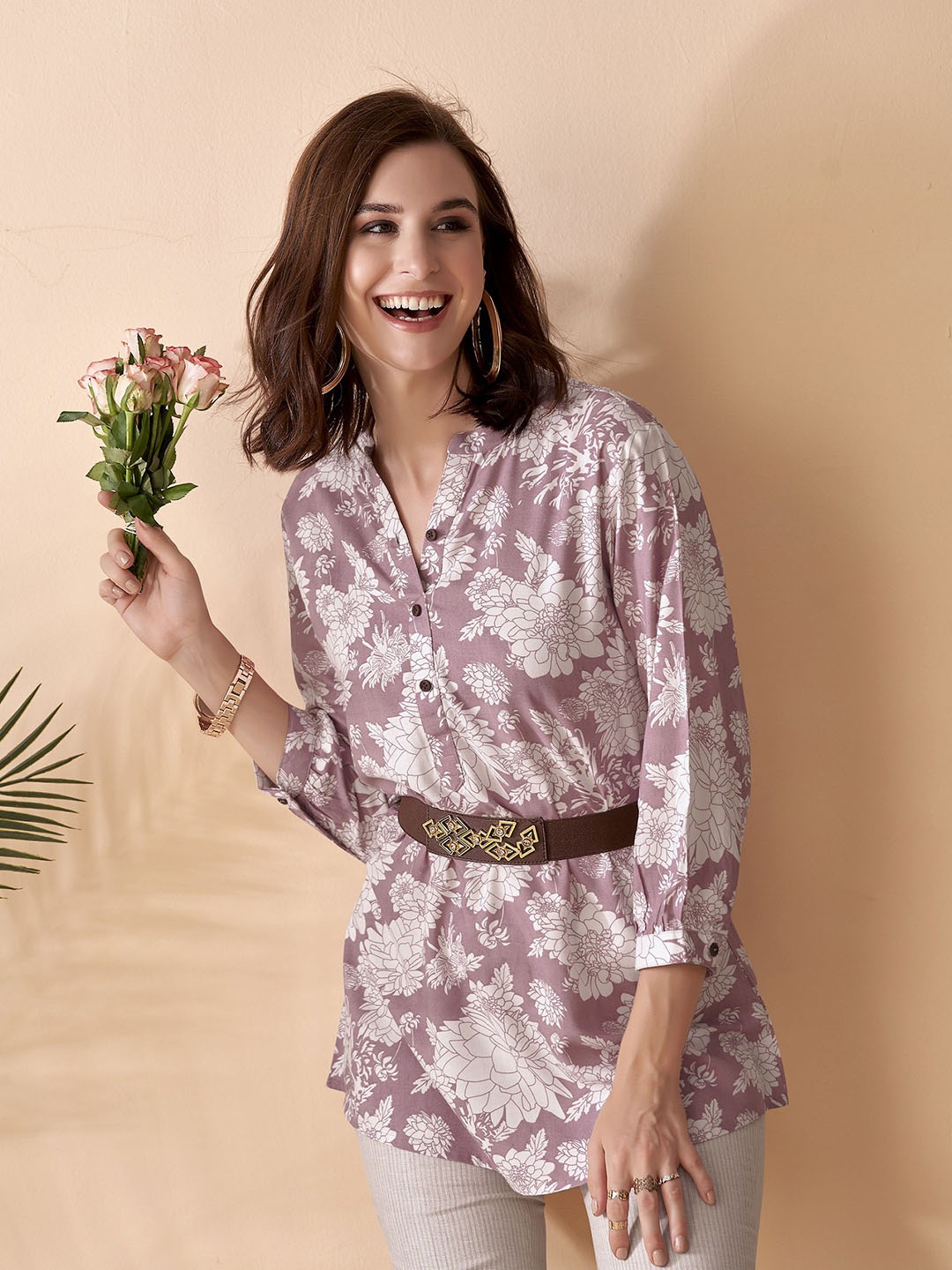 

Anouk Floral Printed Short Kurti, Pink