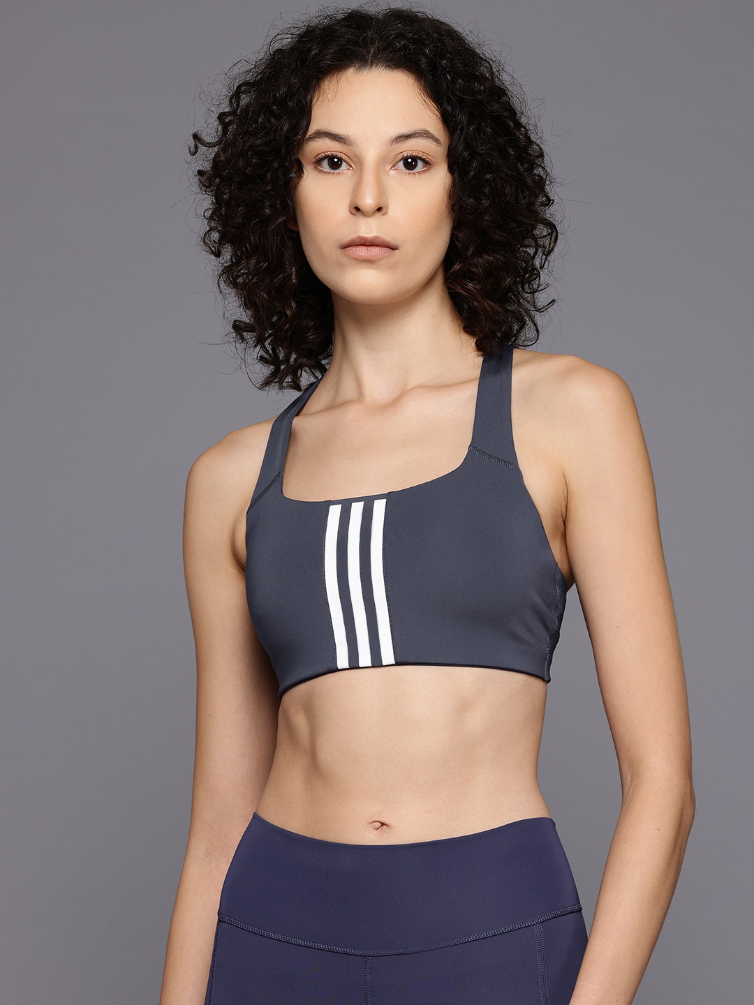 

ADIDAS AEROREADY Powerimpact Lightly Padded 3-Stripes Training Bra, Grey