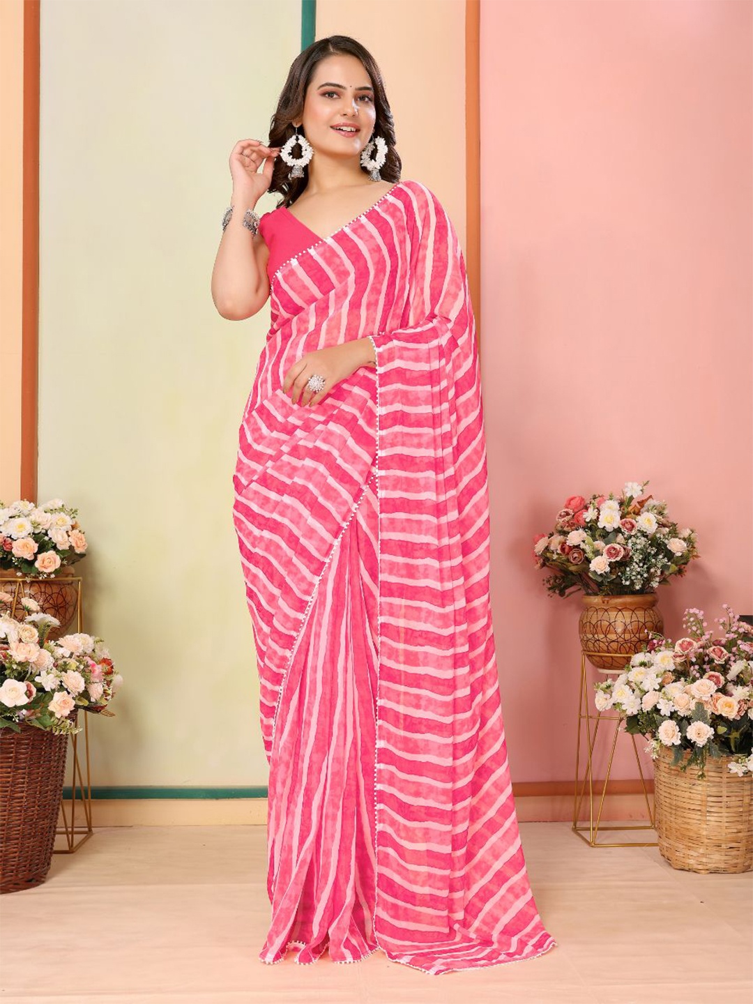 

VAIRAGEE Leheriya Ready to Wear Saree, Pink