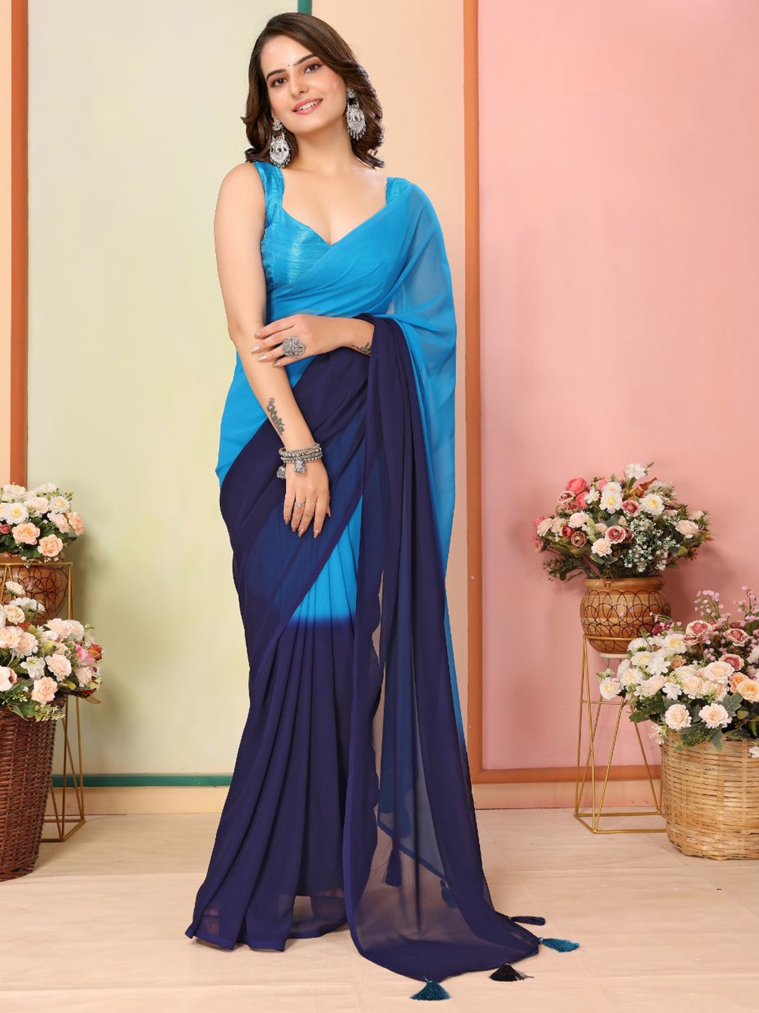 

VAIRAGEE Ombre Ready to Wear Saree, Blue