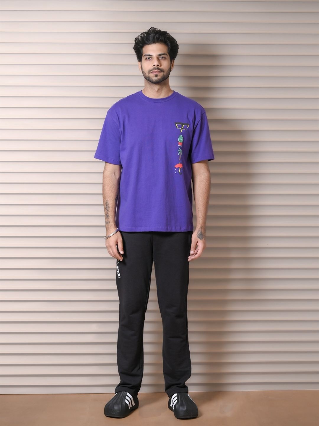 

9FIGR Unisex Round Neck Cotton Oversized T-shirt, Purple