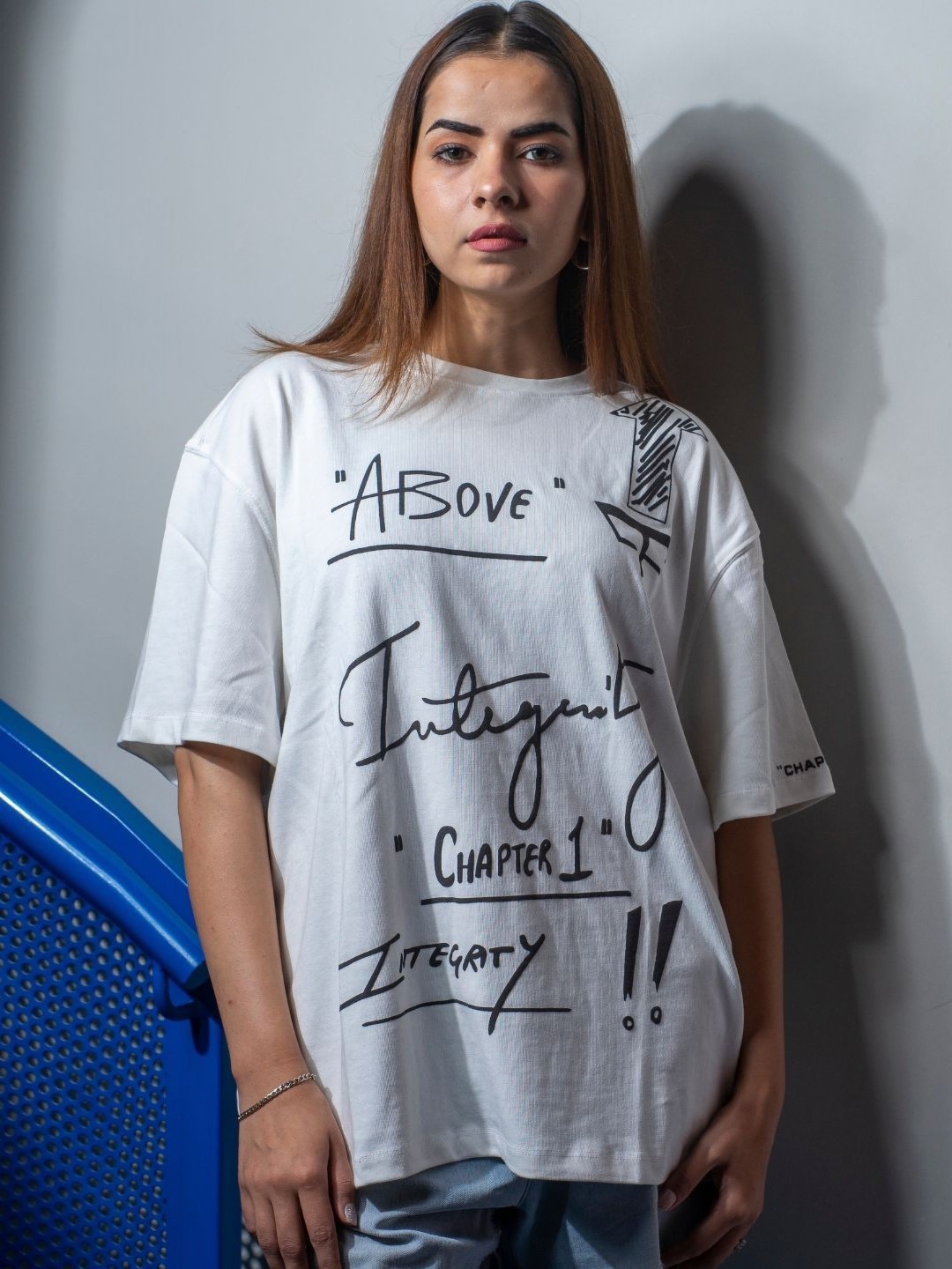

9FIGR Unisex Round Neck Cotton Oversized T-shirt, White