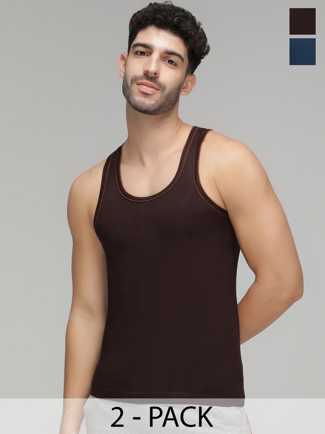 

AMUL COMFY Pack Of 2 Sleeveless Cotton Innerwear Vests, Black