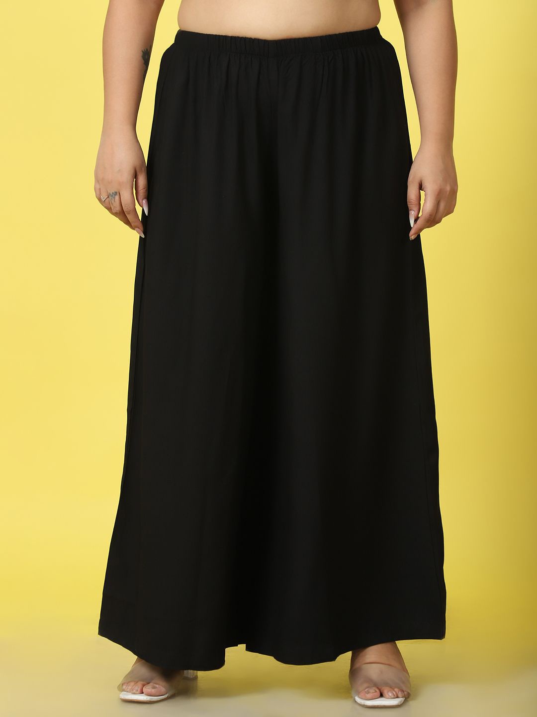 

theRebelinme Women Plus Size Wide Leg Palazzos, Black