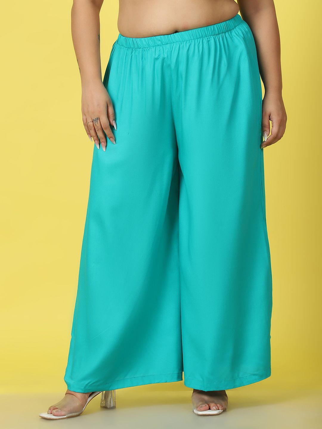 

theRebelinme Women Plus Size Wide Leg Palazzos, Teal