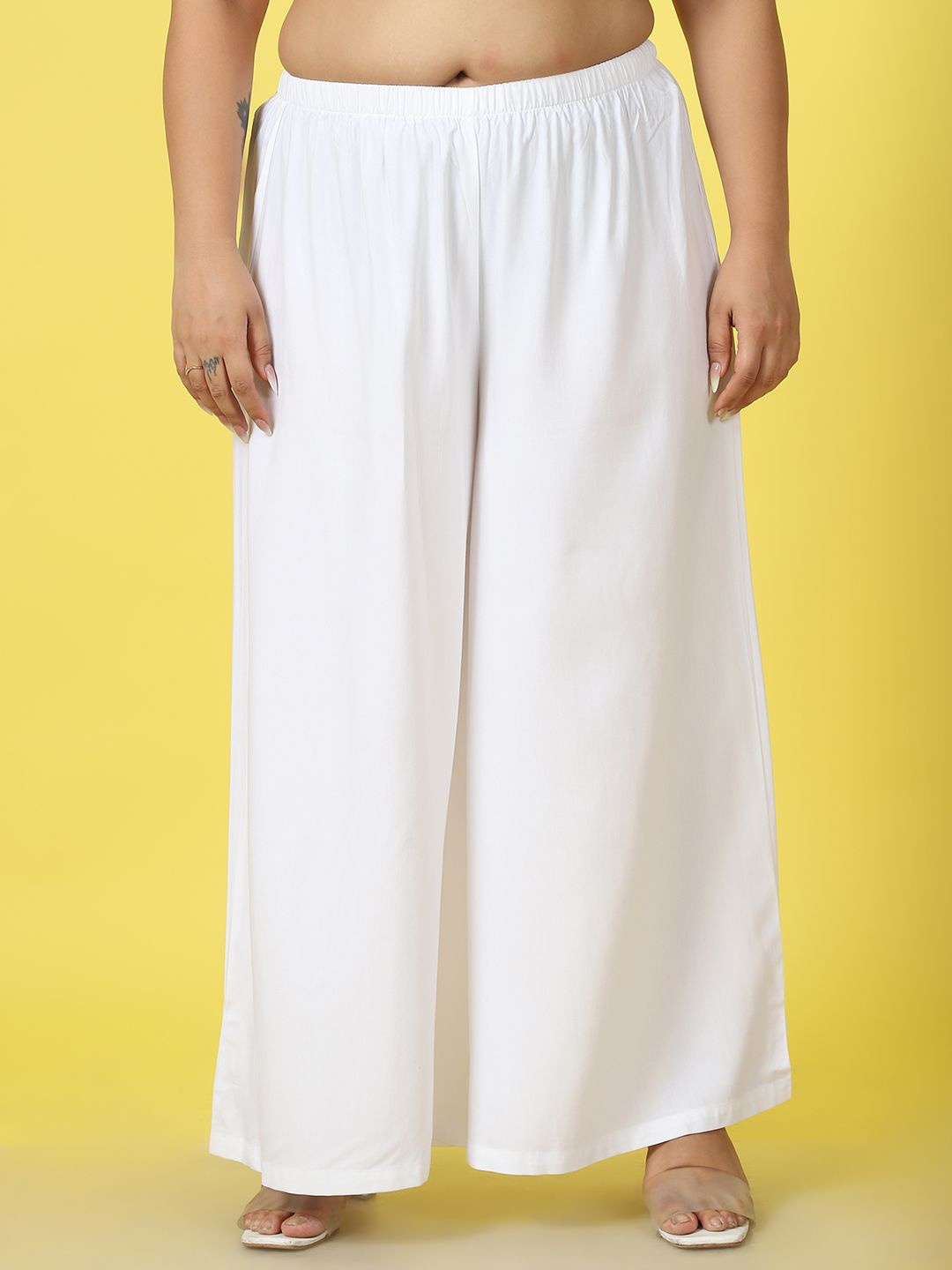

theRebelinme Women Plus Size Flared Palazzos, White