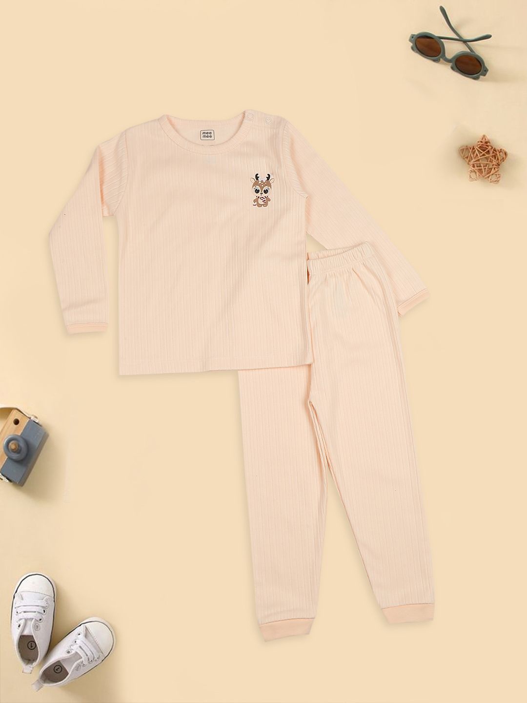 

MeeMee Boys Ribbed Thermal Set, Peach