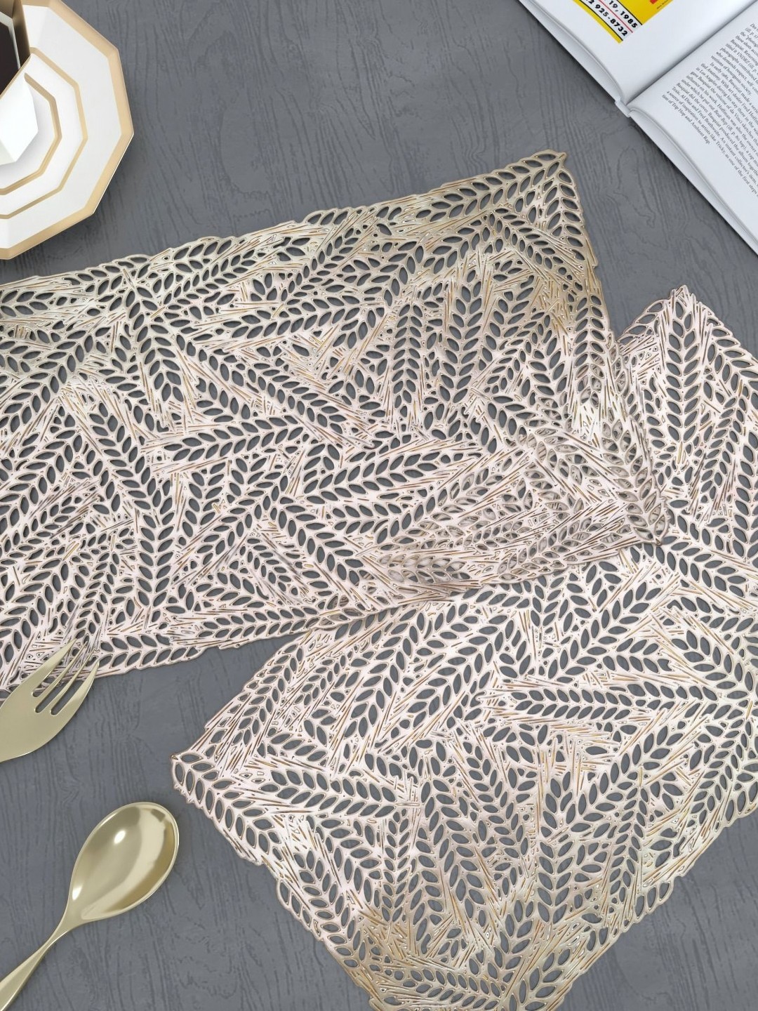 

GROKI Gold toned 2 PiecesTextured Rectangular Table Placemats