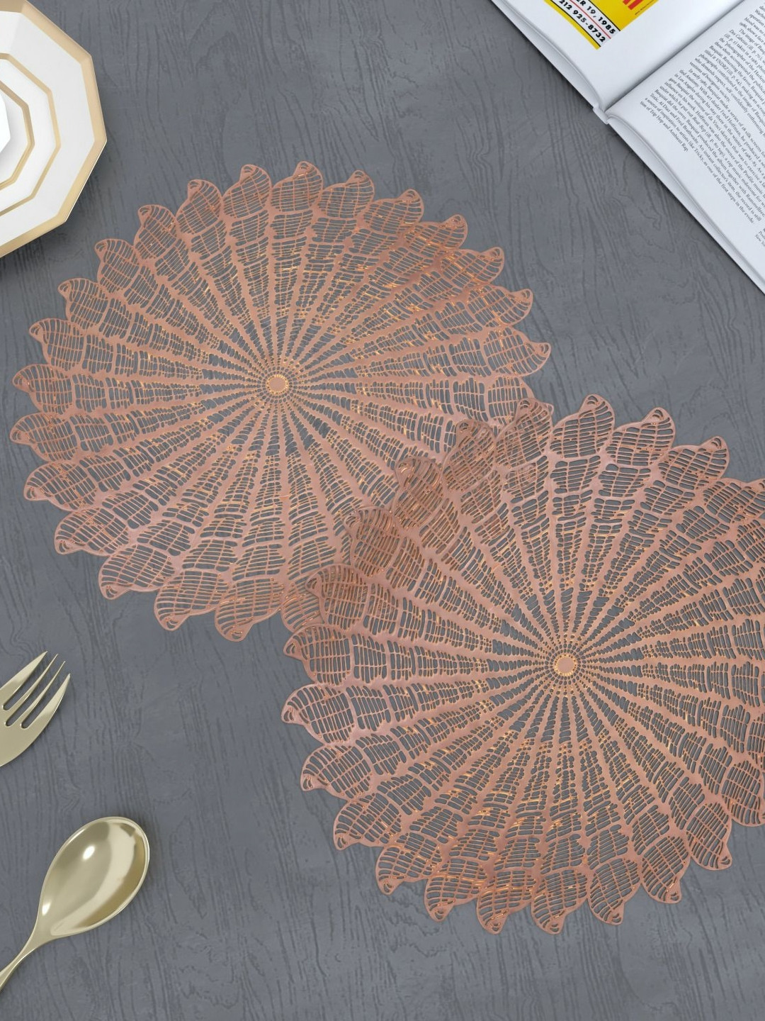 

GROKI Brown 2 Pieces Textured Waterproof Table Placemats