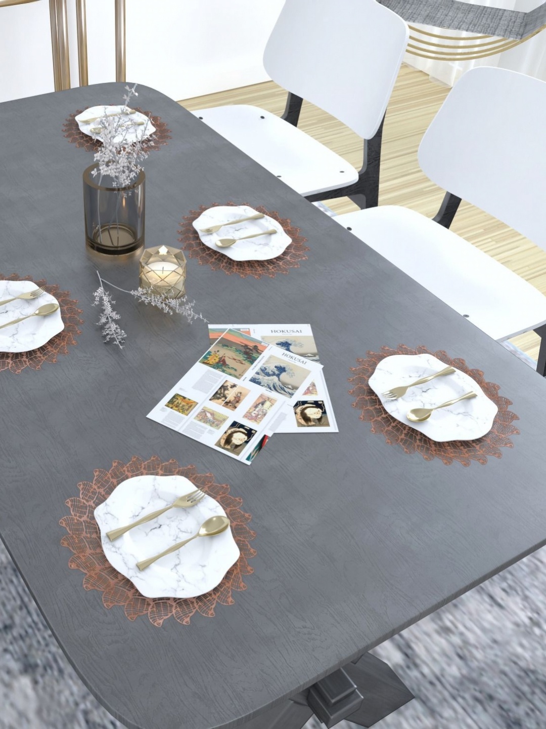 

GROKI Brown 6 Pieces Textured Waterproof Table Placemats