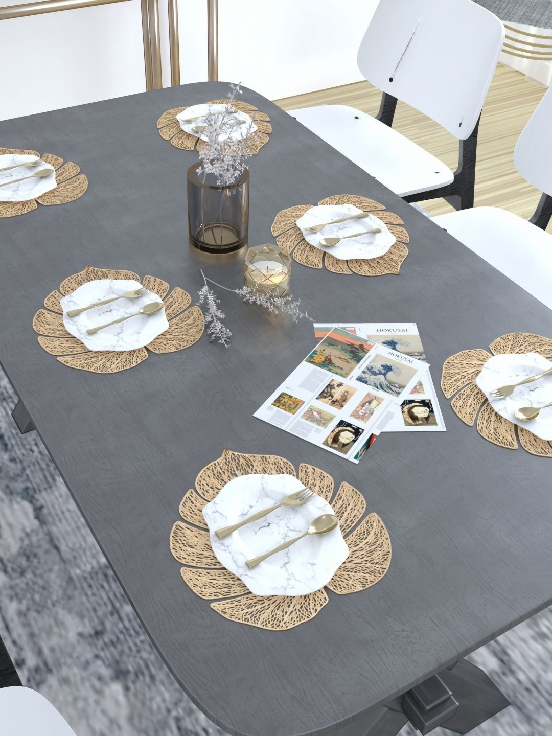 

GROKI Brown 6 Pieces Textured Waterproof Table Placemats