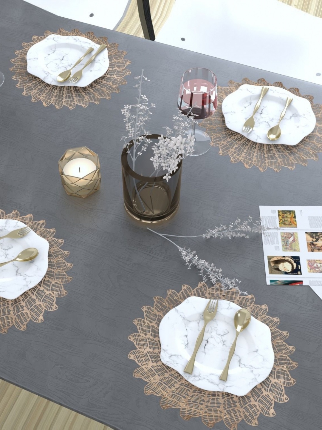 

GROKI Gold Toned 4 Pieces Textured Waterproof Table Placemats