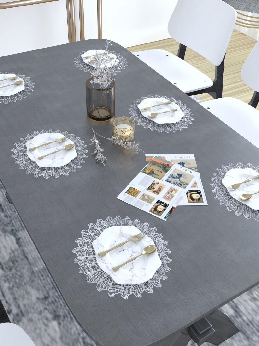 

GROKI White 6 Pieces Textured Waterproof Table Placemats