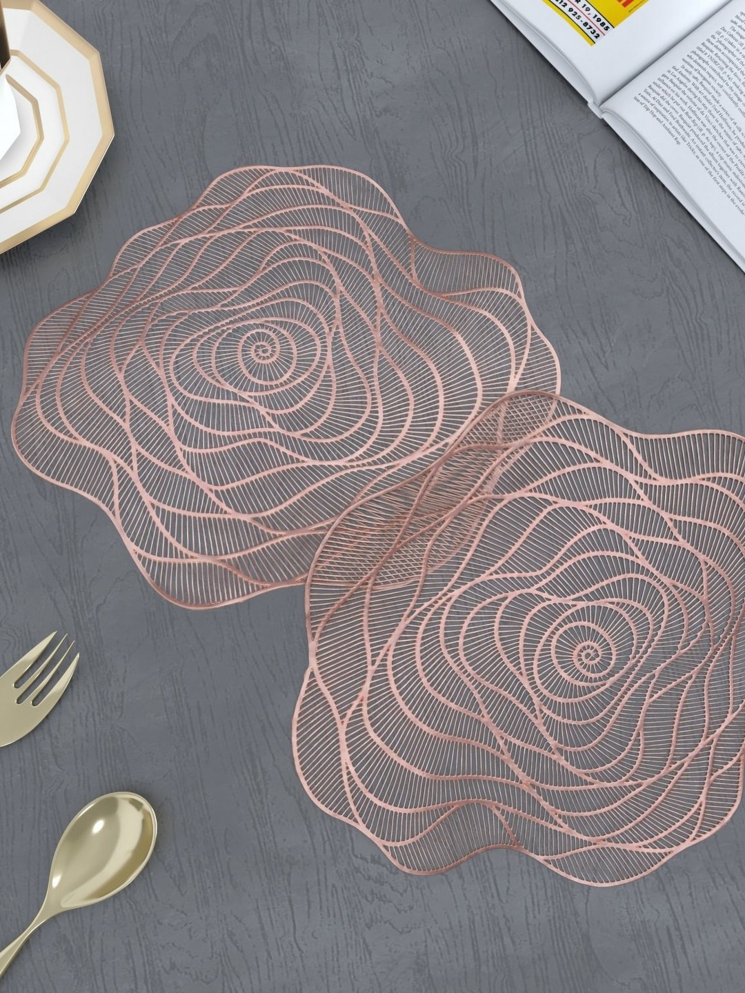 

GROKI Rose Gold 2 Pieces Textured Waterproof Table Placemats
