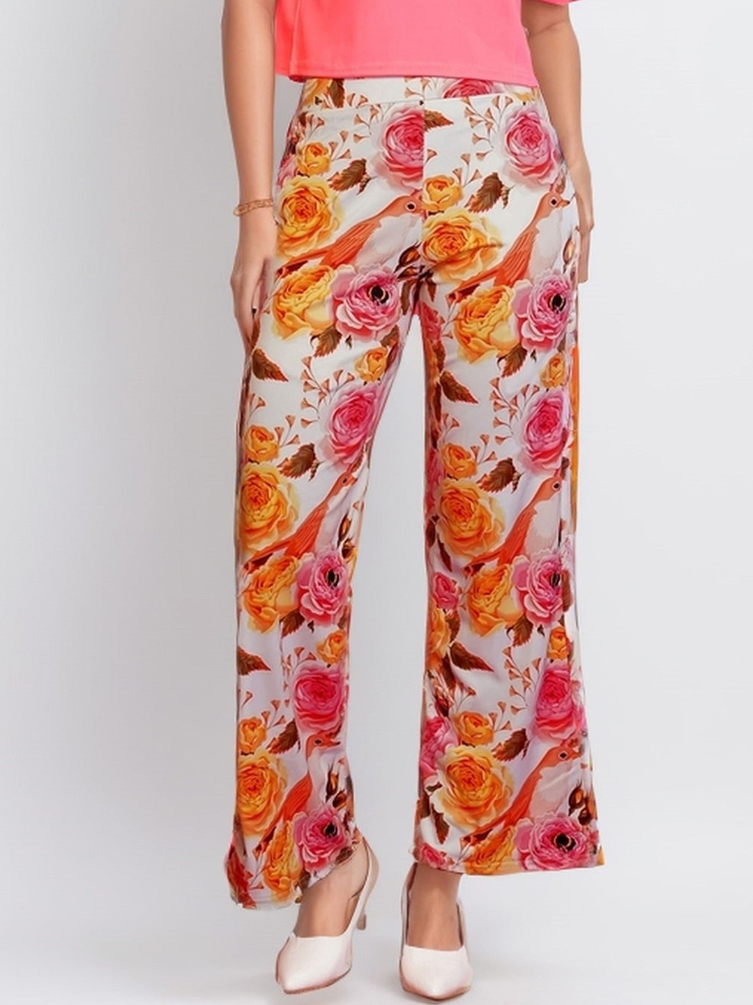 

DressBerry Women Floral Printed Classic Loose Fit High-Rise Easy Wash Trousers, Multi