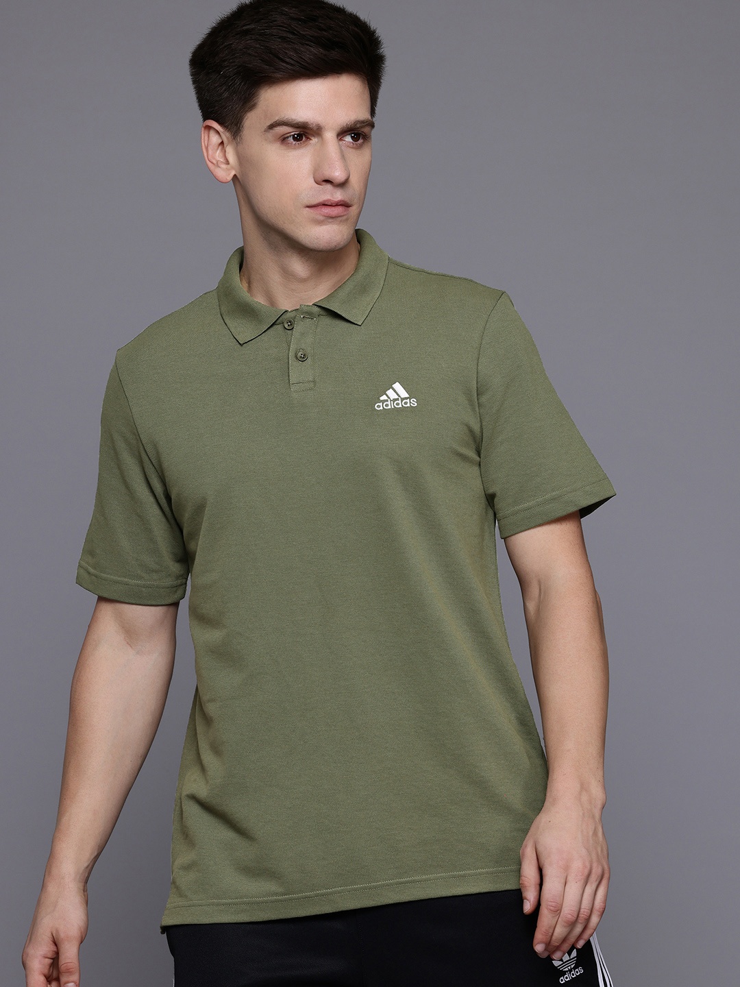 

ADIDAS Cotton Poly Polo Collar T-shirt, Olive