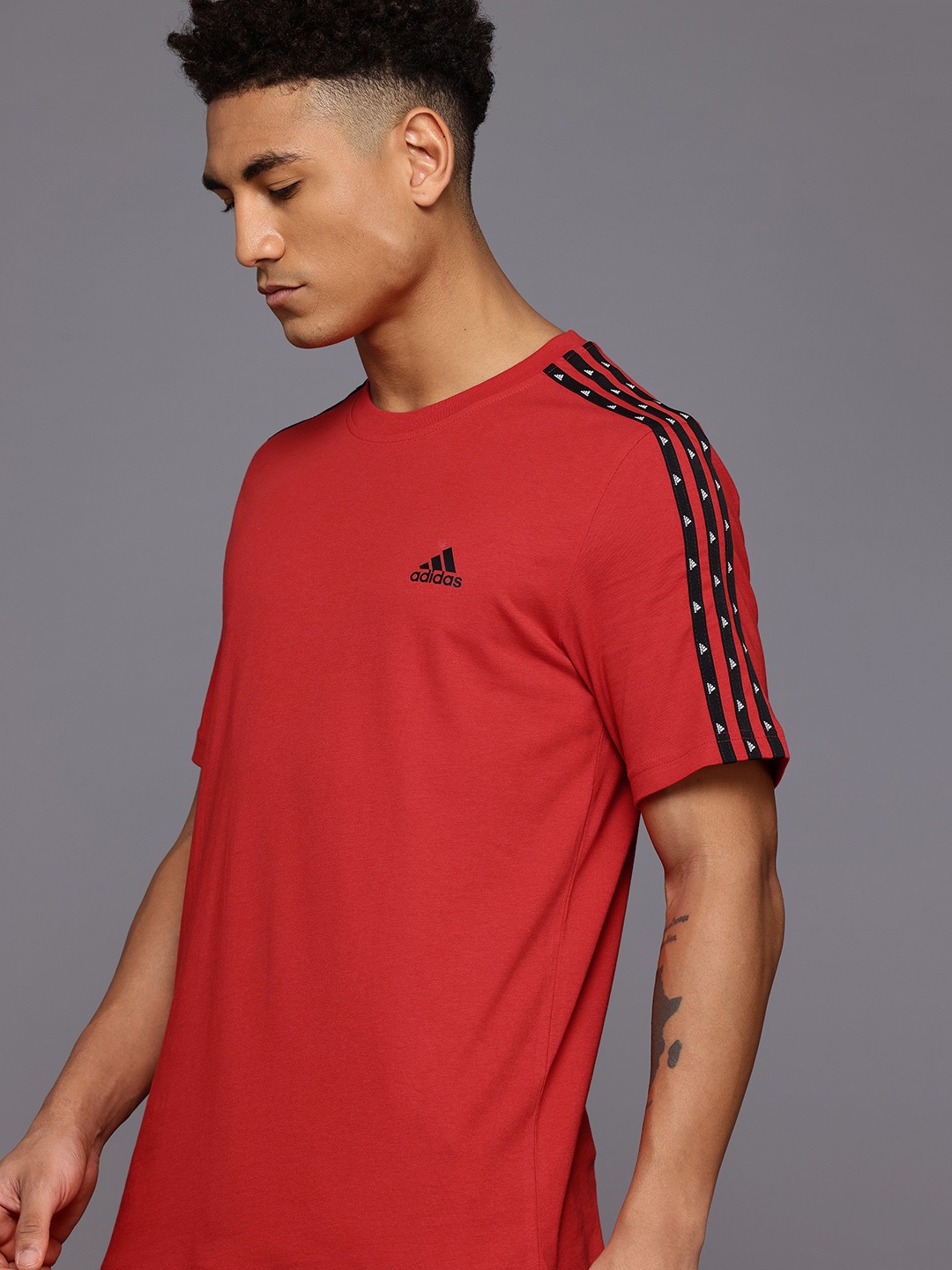 

ADIDAS Striped Pure Cotton T-shirt, Red