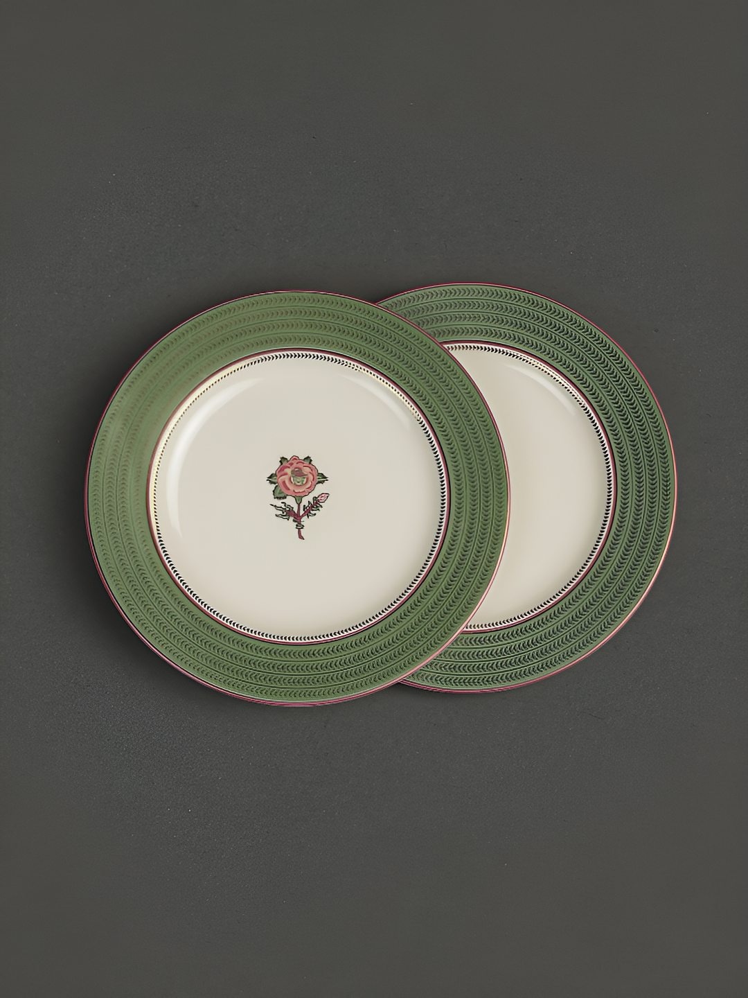 

Ritu Kumar Lavana Green & White 2 Pieces Printed Porcelain Side Plates, Off white