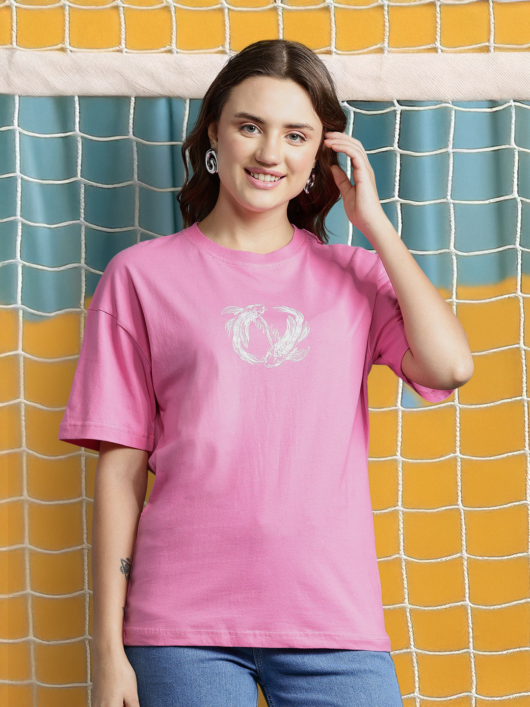 

DressBerry Women Printed Pure Cotton T-shirt, Pink