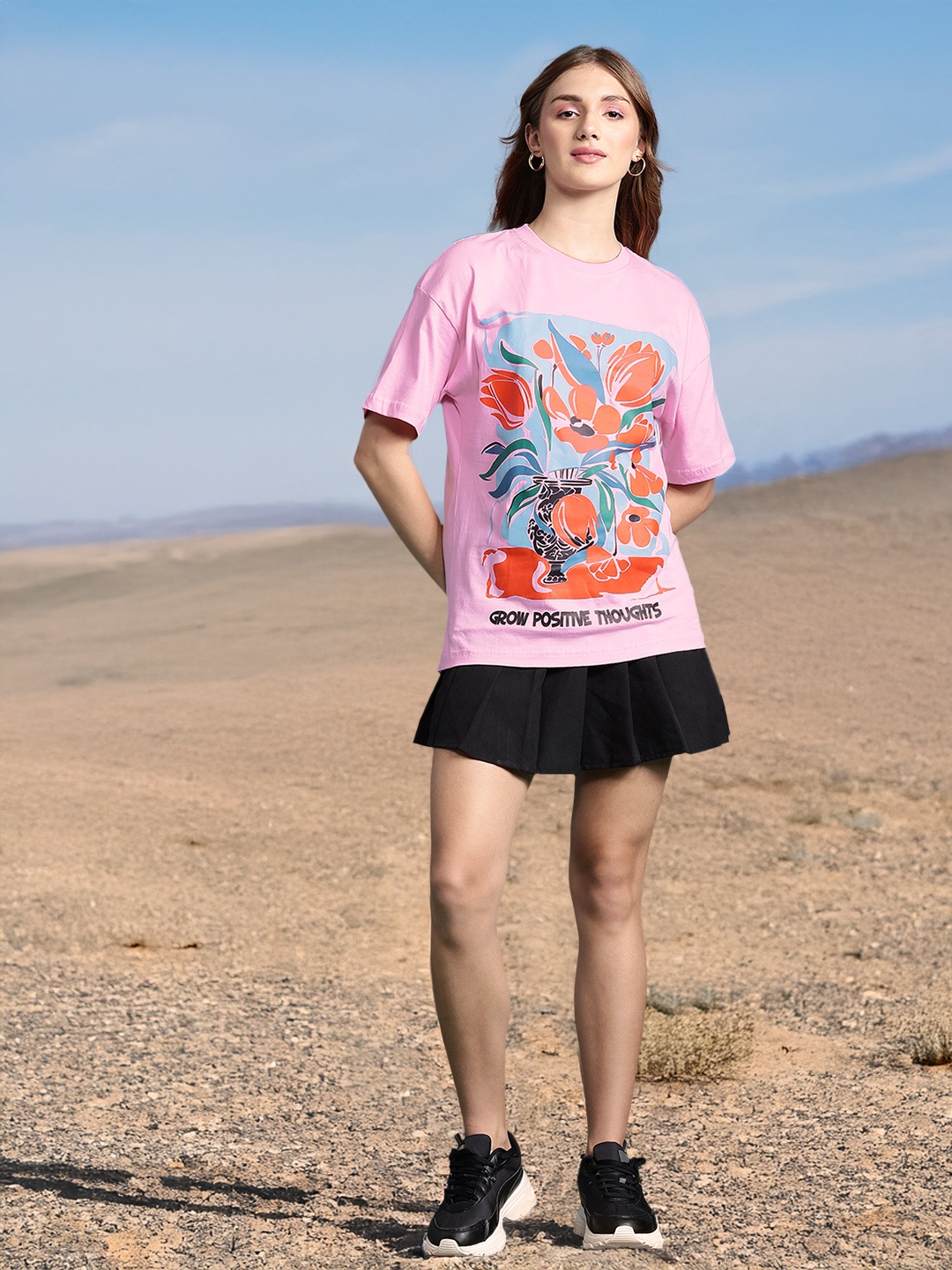 

DressBerry Women Printed Pure Cotton T-shirt, Pink