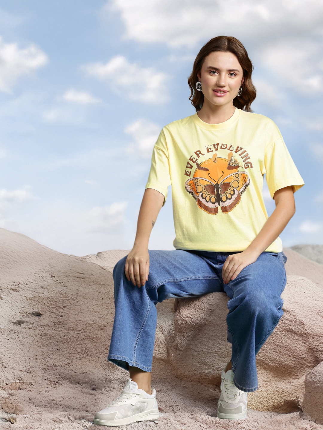 

DressBerry Women Printed Pure Cotton T-shirt, Yellow