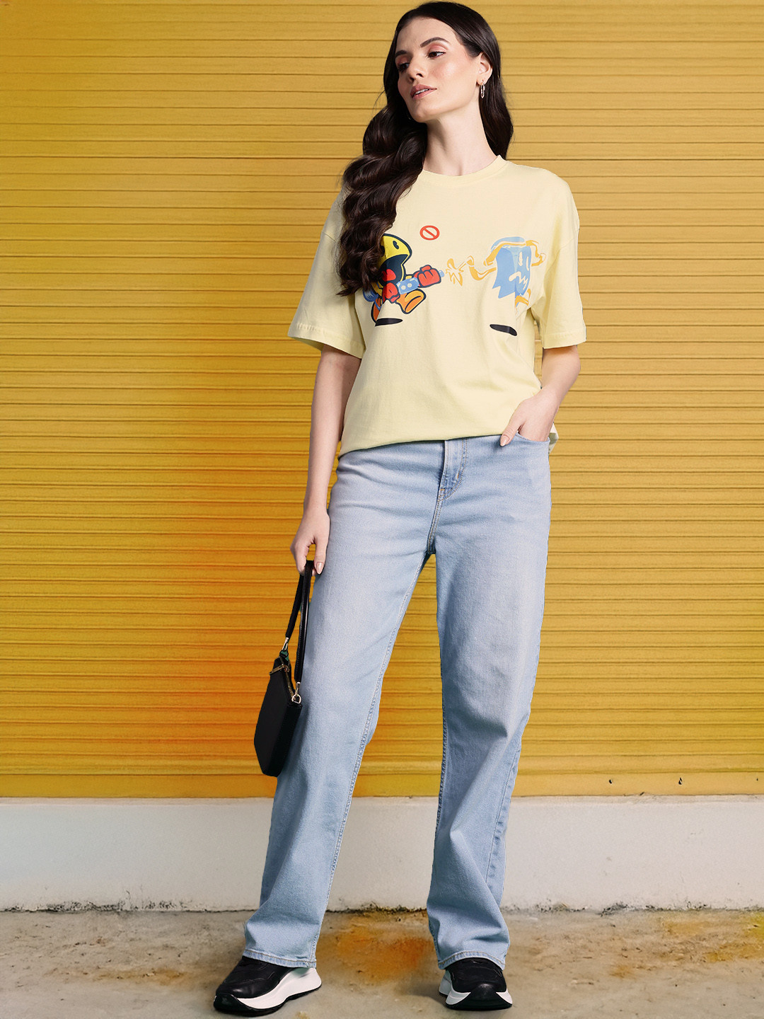 

DressBerry Women Printed Drop-Shoulder Sleeves Pure Cotton T-shirt, Yellow