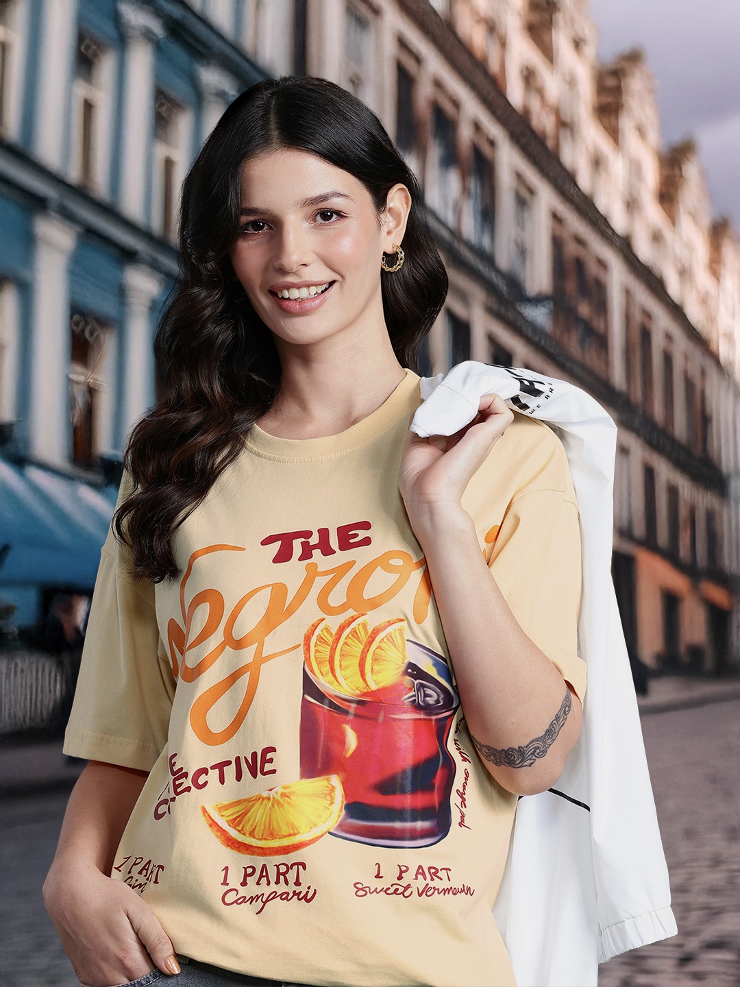 

DressBerry Printed Drop-Shoulder Pure Cotton T-shirt, Beige