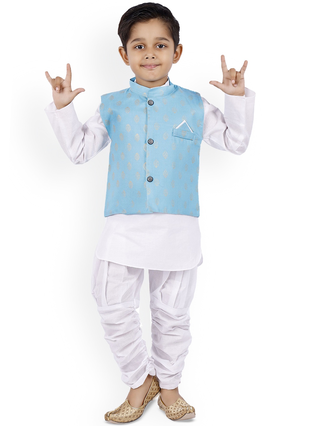 

BAESD Boys Mandarin Collar Regular Straight Kurta With Pyjamas, Turquoise blue