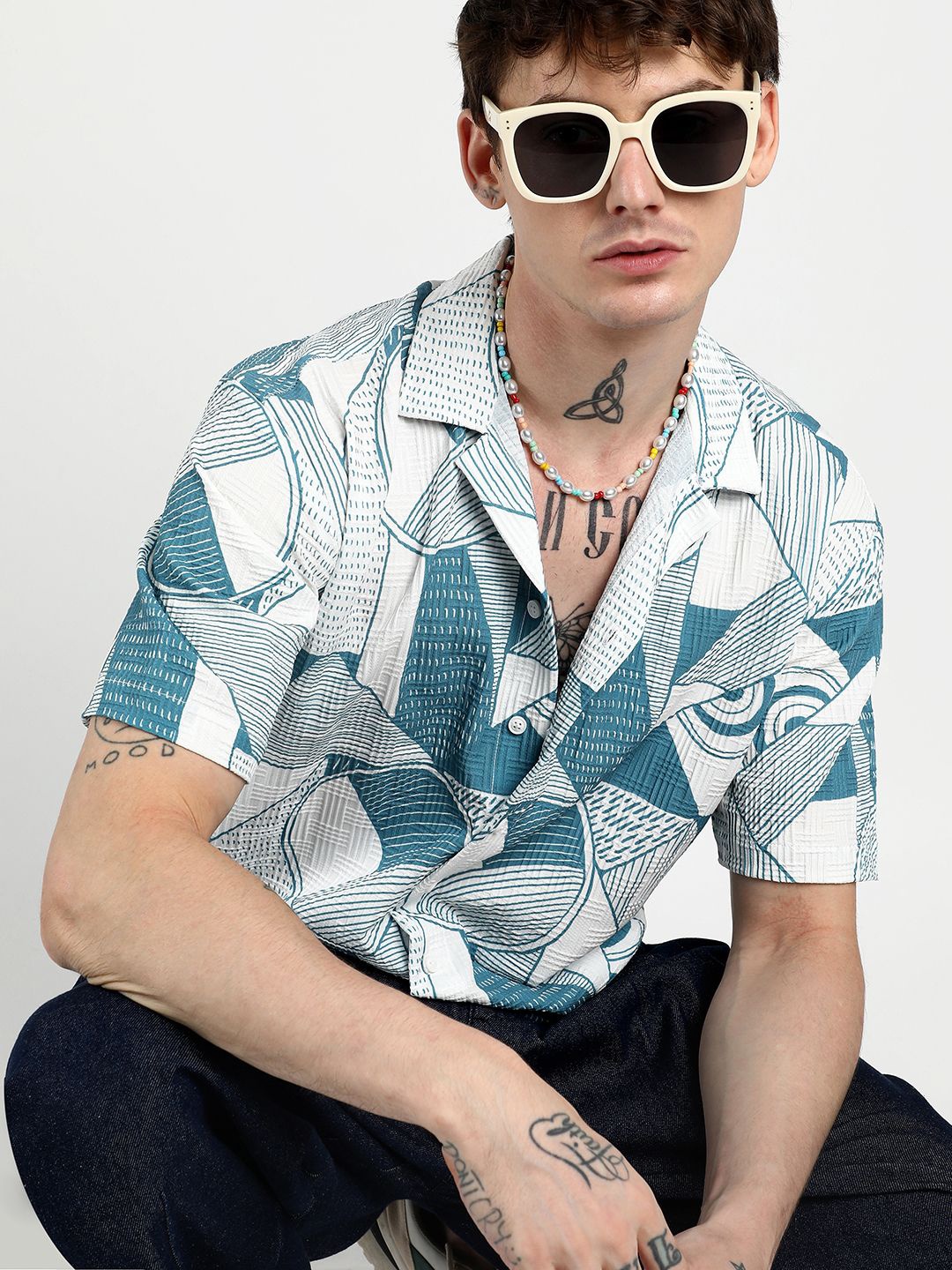 Campus Sutra Men Comfort Floral Opaque Printed Casual Shirt, Blue