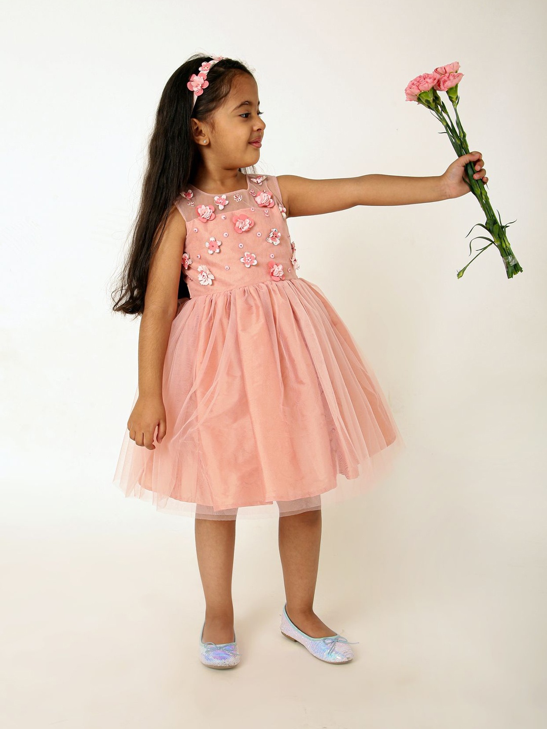 

A Little Fable Girls Floral Fit & Flare Dress, Peach