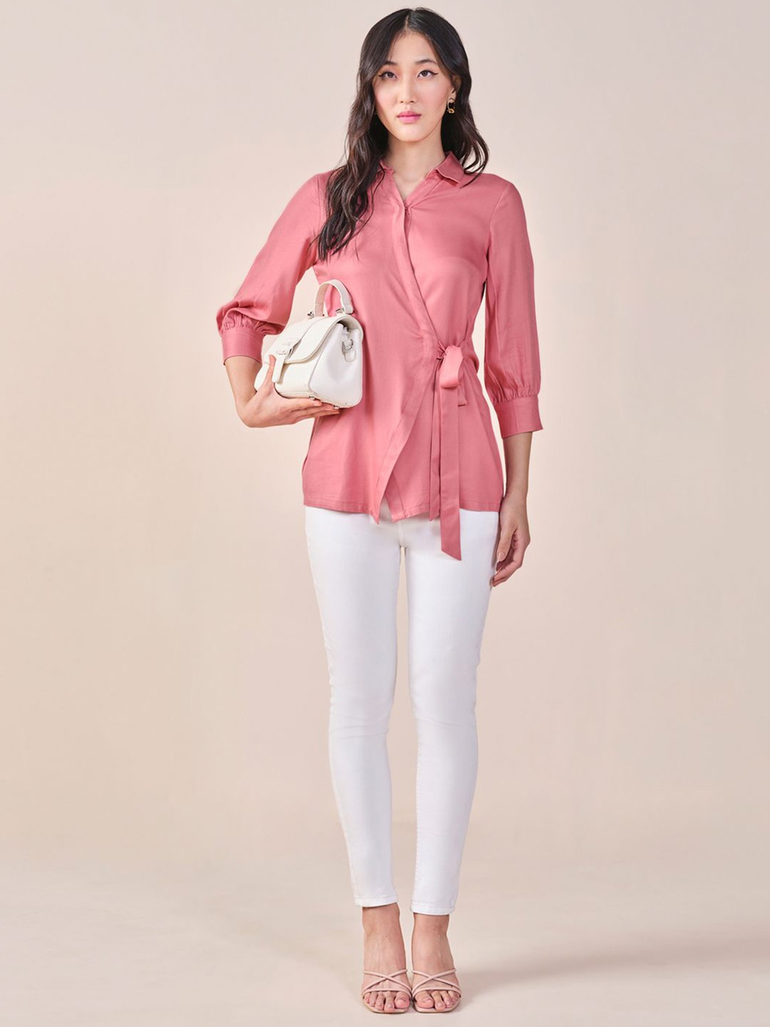 

AND Solid Shirt Style Top, Pink