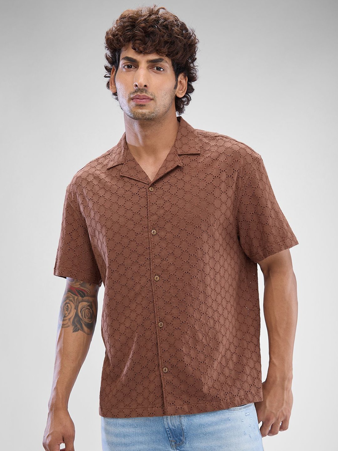 

SPYKAR Men Slim Fit Self Design Casual Shirt, Brown