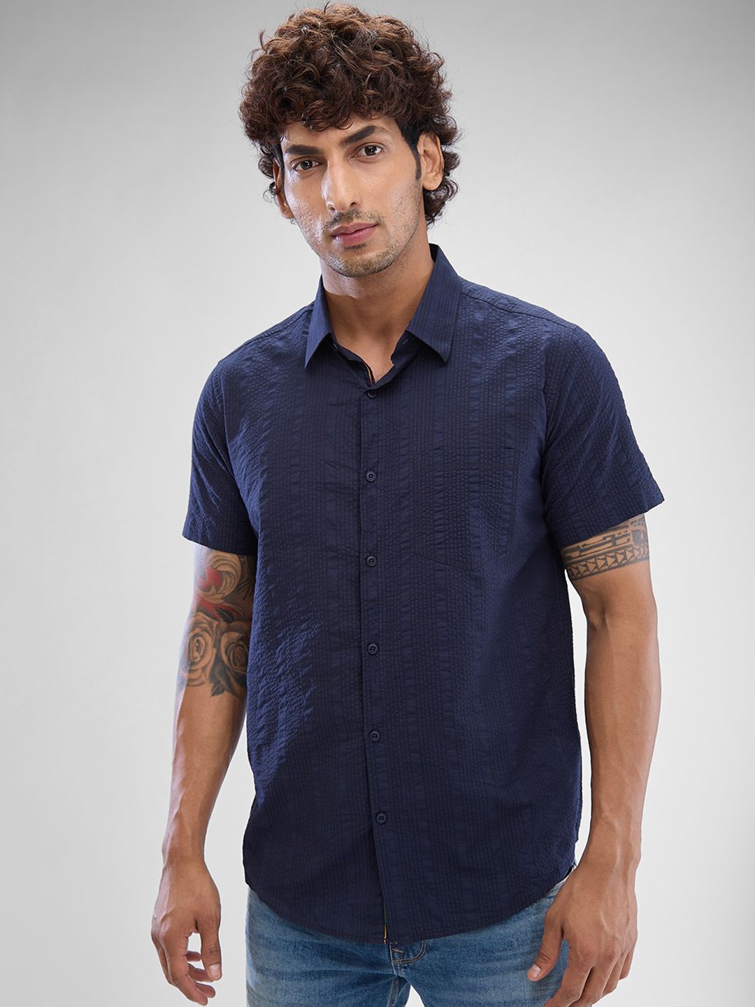 

SPYKAR Men Slim Fit Solid Spread Collar Casual Shirt, Blue